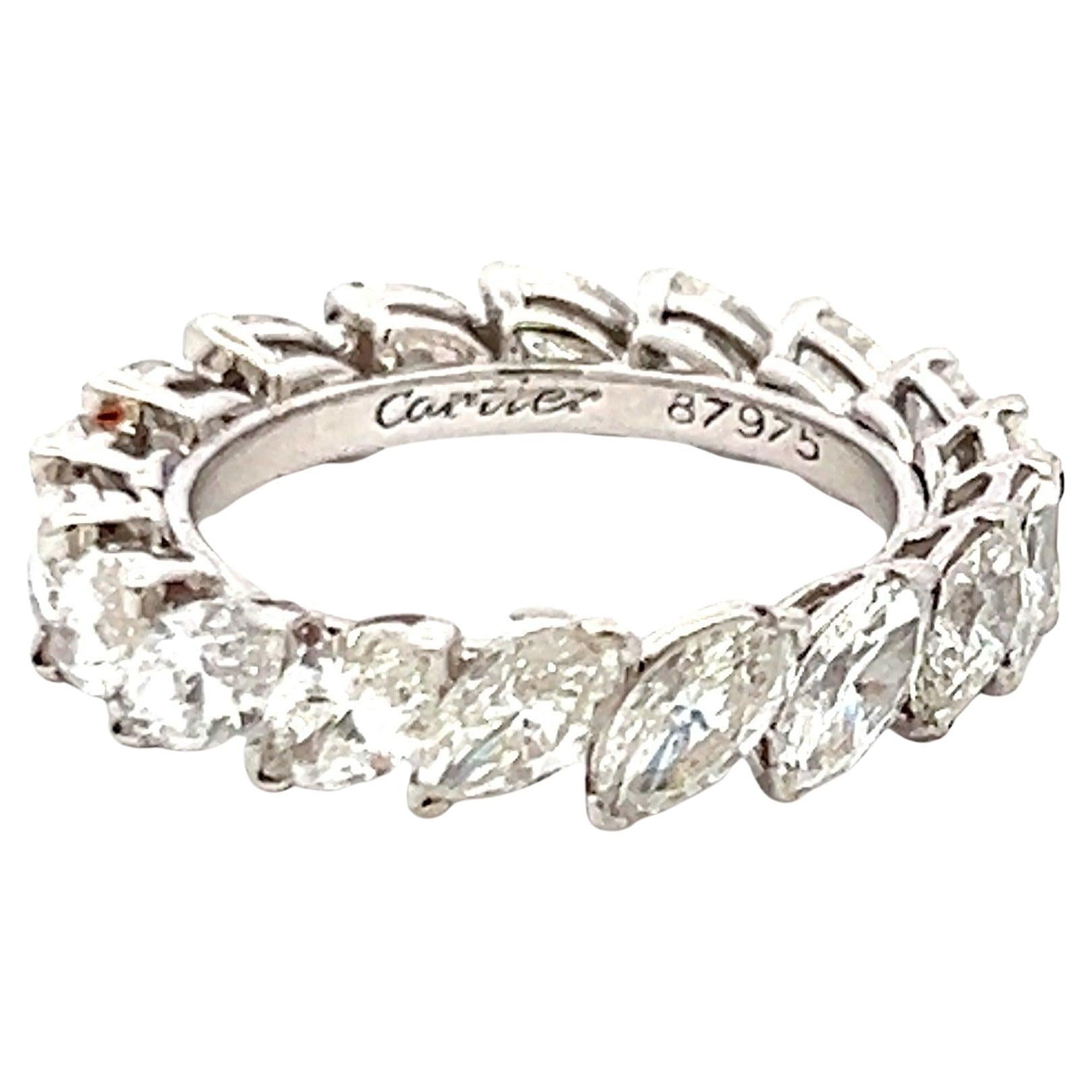 Cartier 4,50 carati di diamante a forma di marquis in oro bianco 18 carati Anello nuziale in vendita