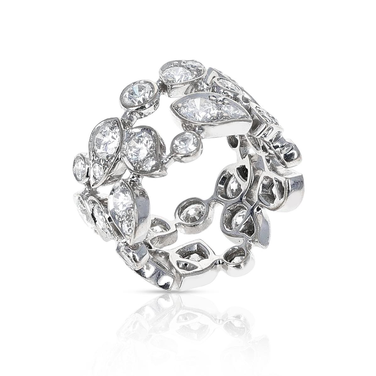 Taille ronde Cartier, bague feuille de diamants 5 carats, or blanc 18 carats en vente