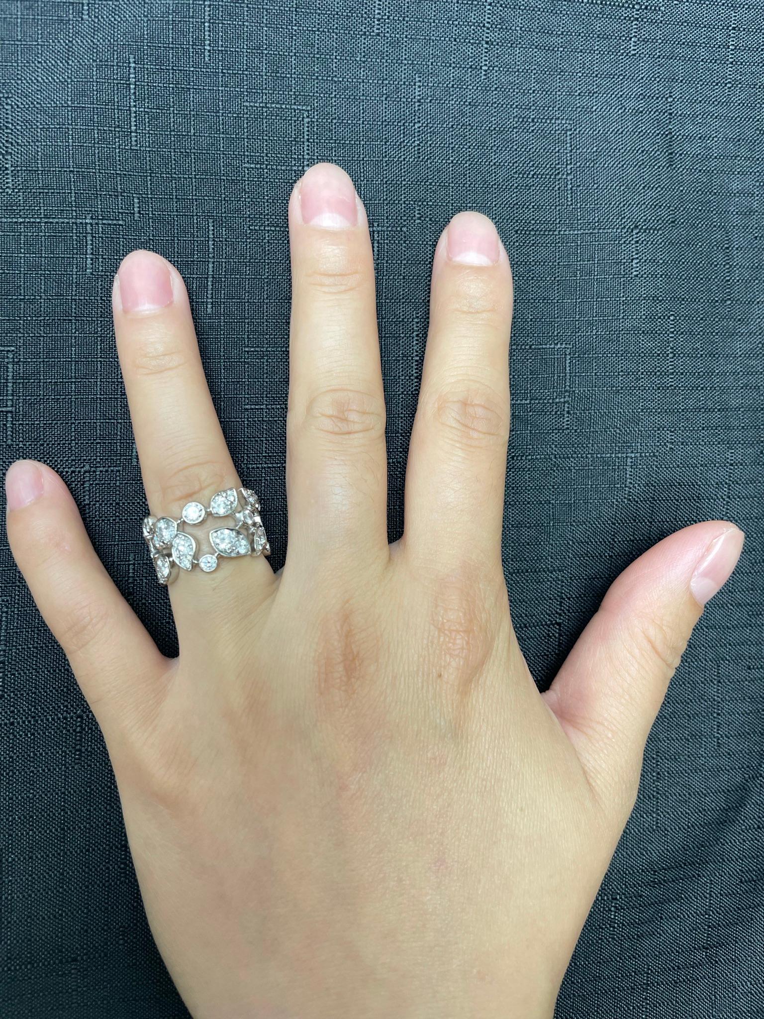 white gold diamond leaf ring