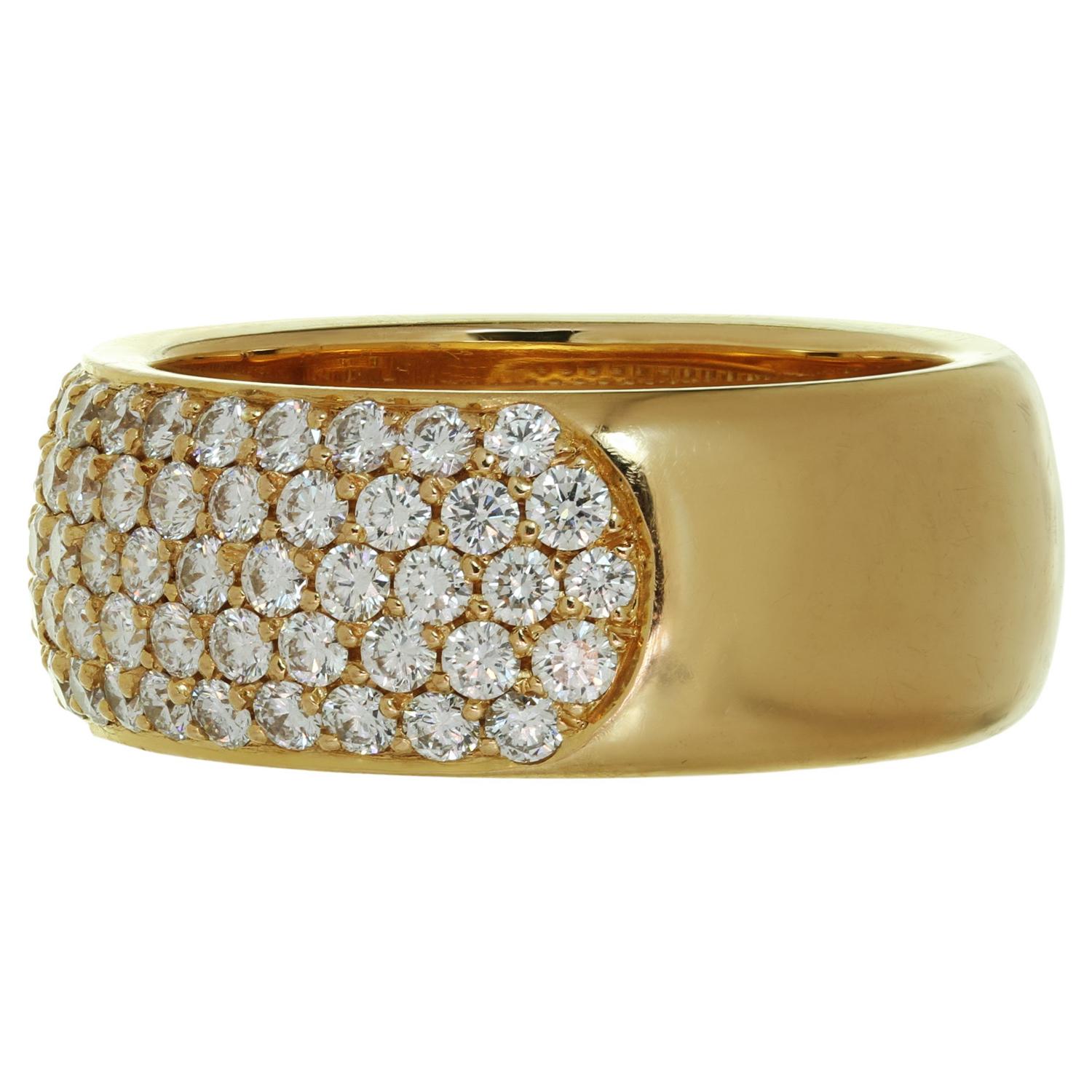 Brilliant Cut Cartier 5 Row Pave Diamond Yellow Gold Band Ring Box Certificate For Sale