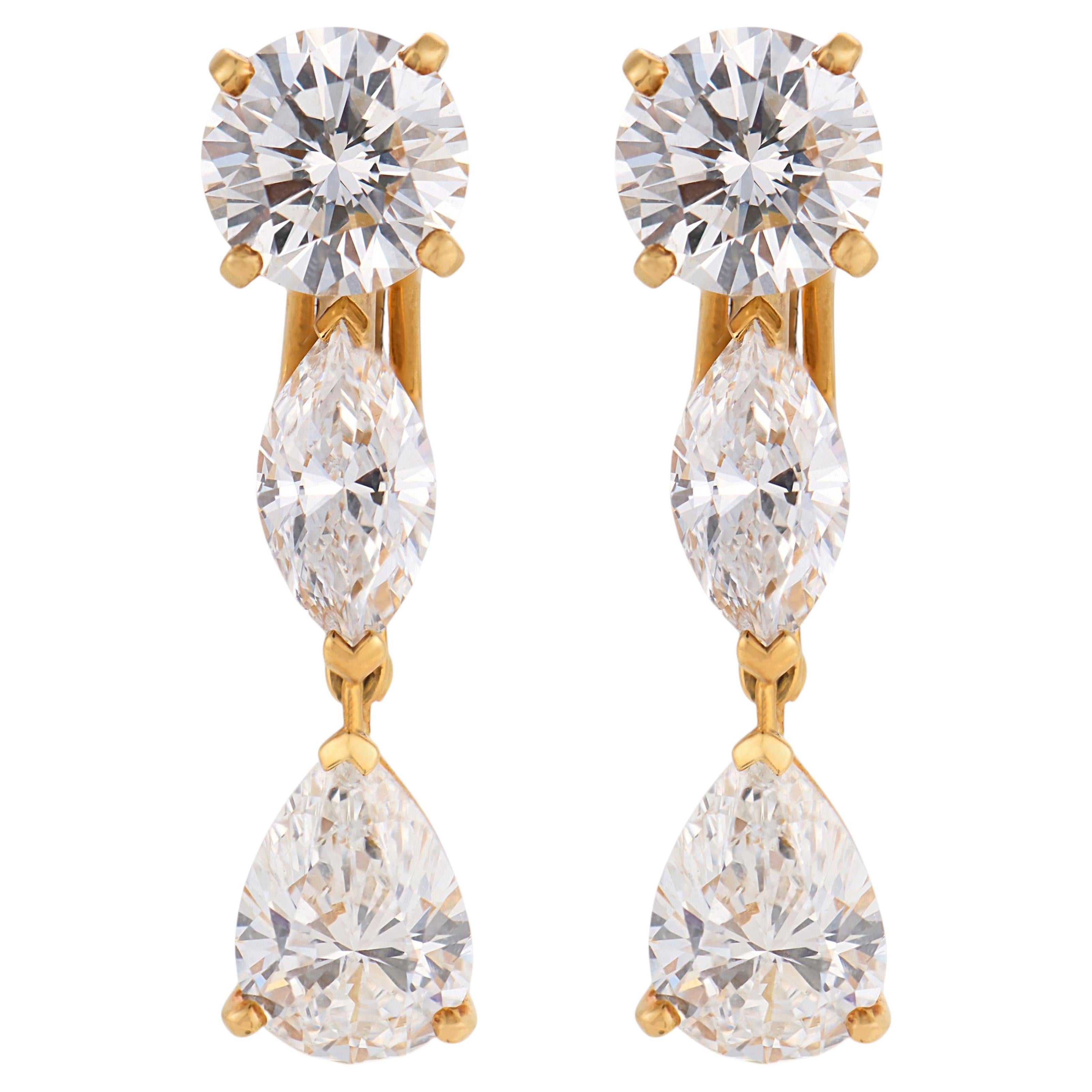 Boucles d'oreilles pendantes Cartier en or jaune 18 carats avec un diamant de 5,00 carats