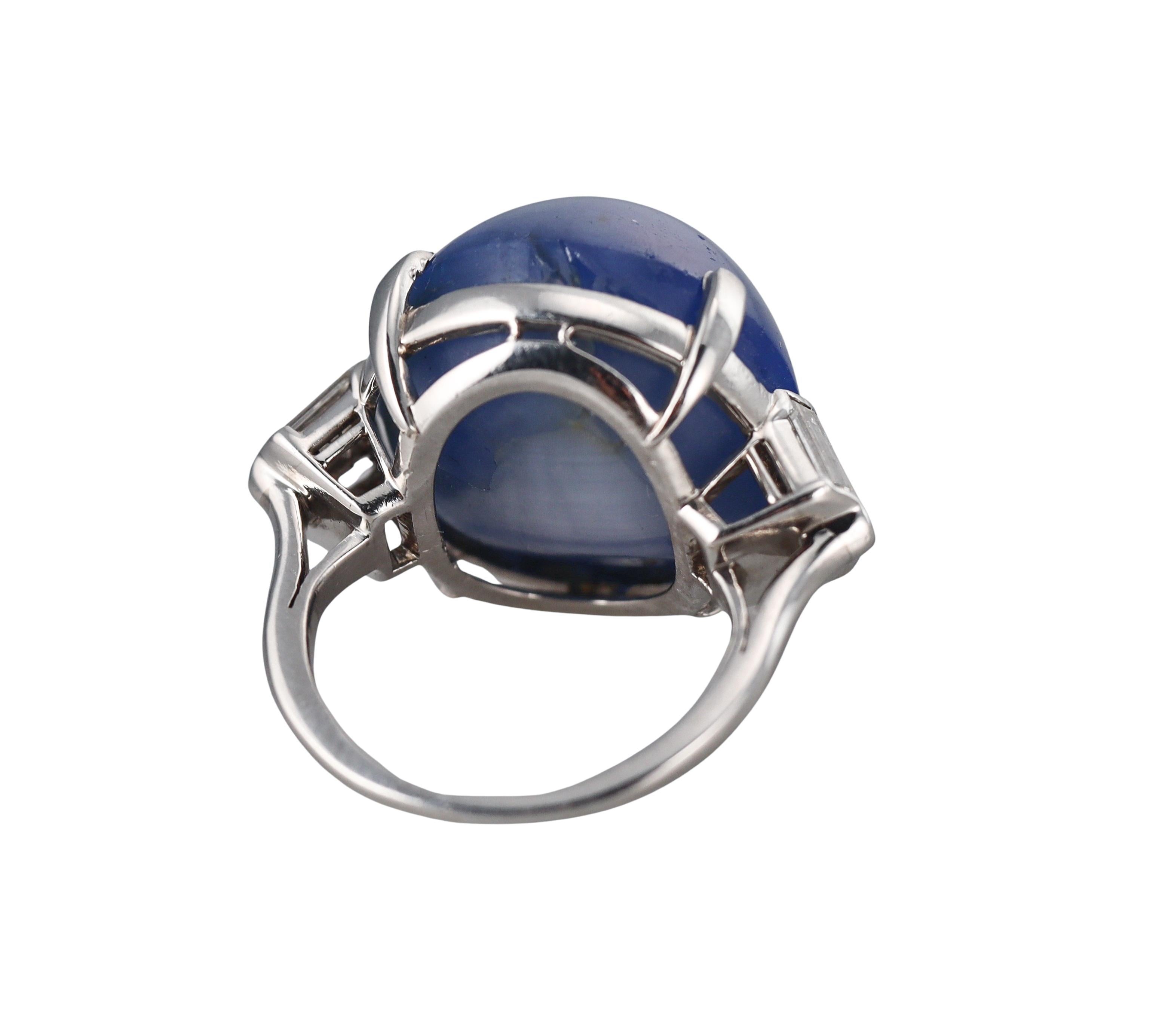 Women's Cartier 53ct Star Sapphire Cabochon Platinum Diamond Ring For Sale