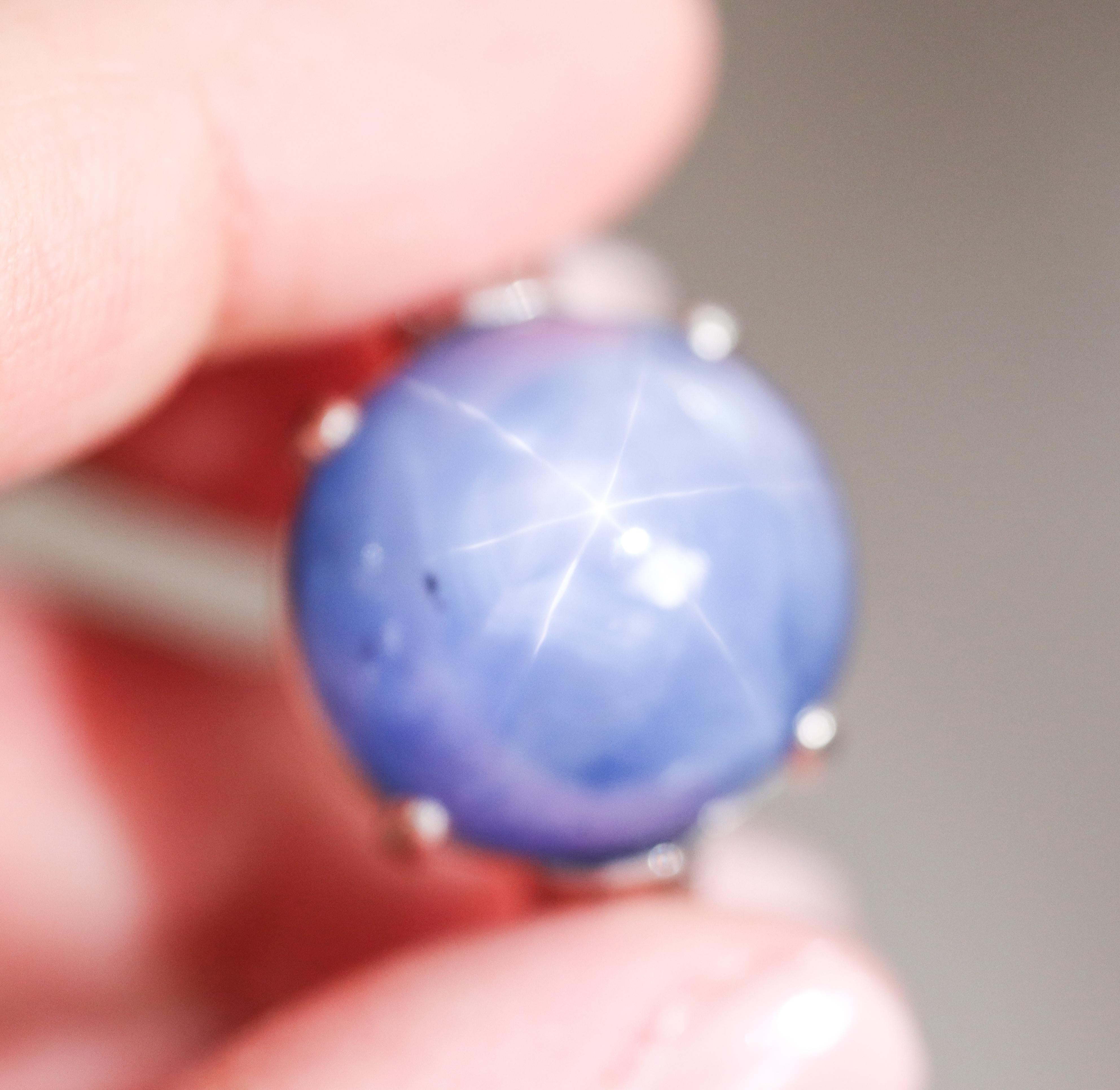 Cartier 53ct Star Sapphire Cabochon Platinum Diamond Ring For Sale 1