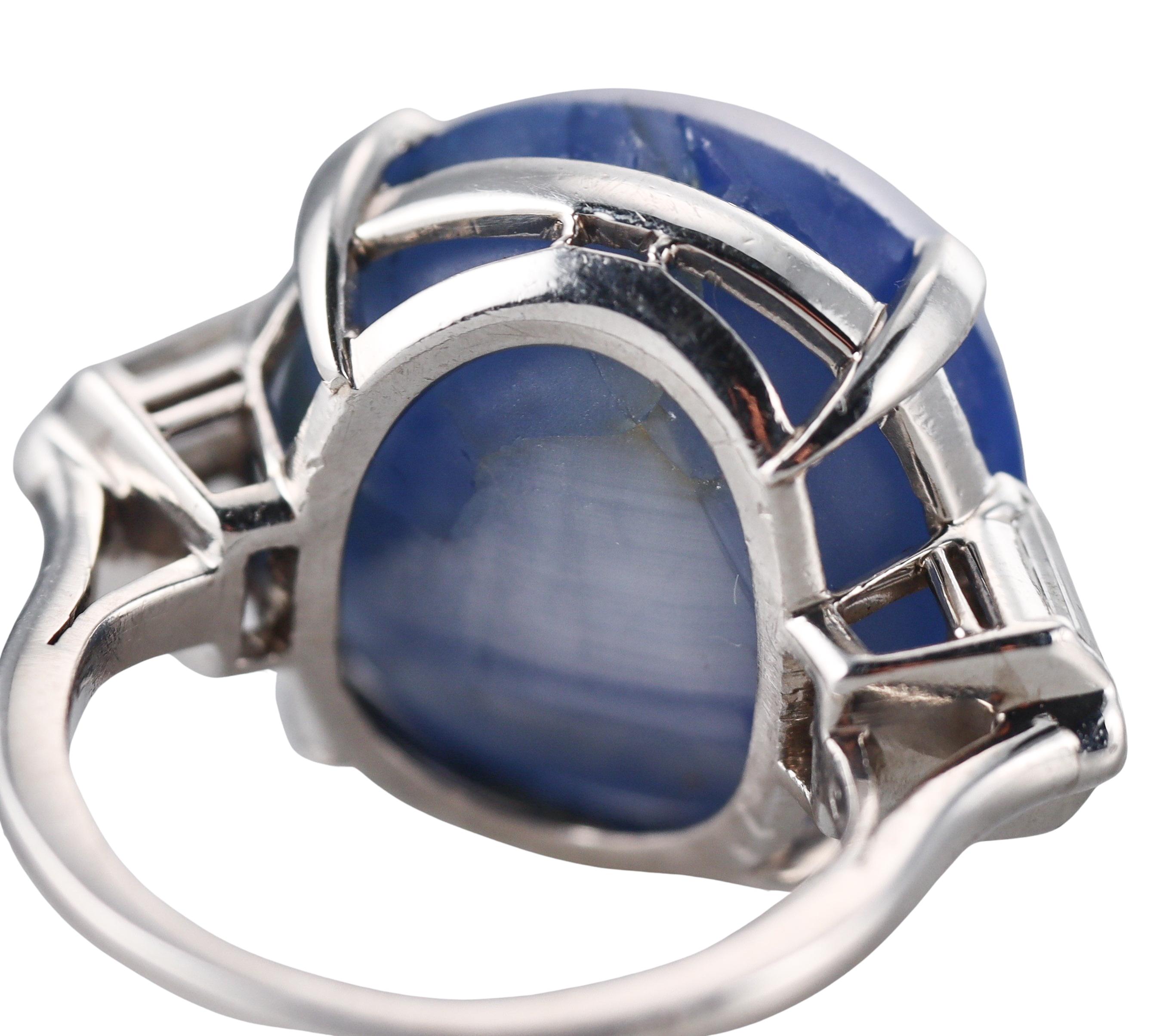 Cartier 53ct Star Sapphire Cabochon Platinum Diamond Ring For Sale 3