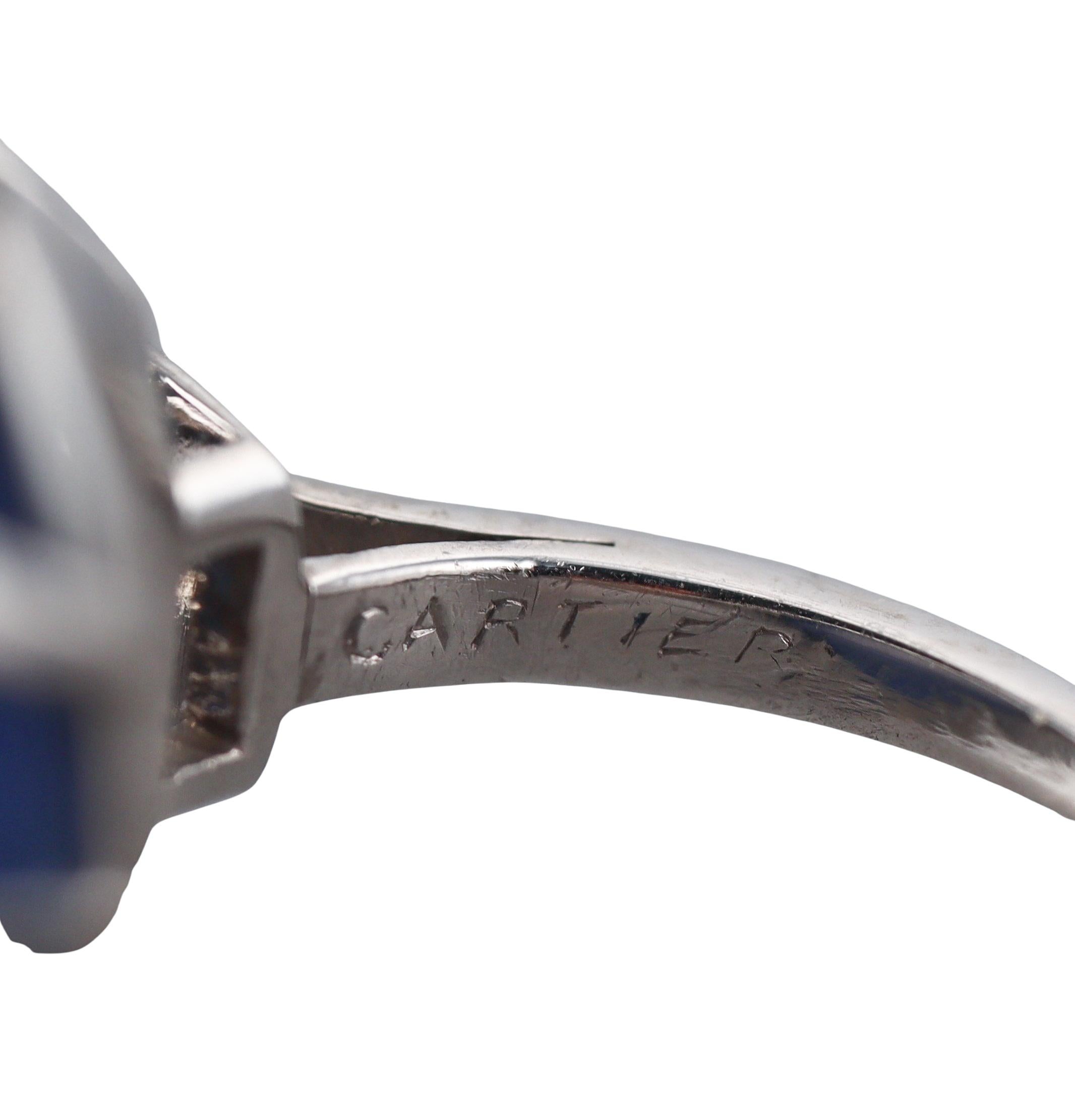 Cartier 53ct Star Sapphire Cabochon Platinum Diamond Ring For Sale 4