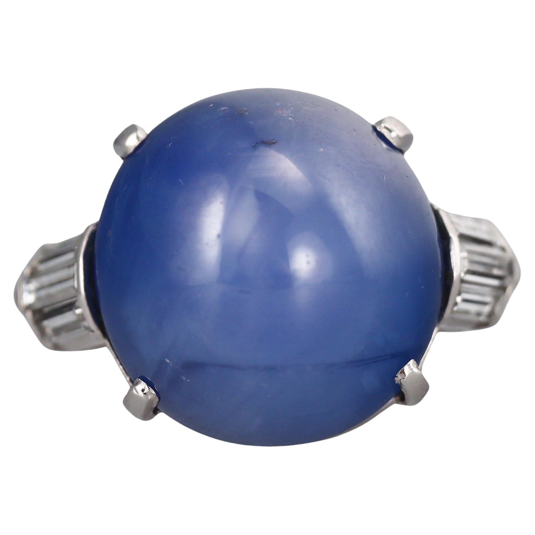 Cartier 53ct Star Sapphire Cabochon Platinum Diamond Ring