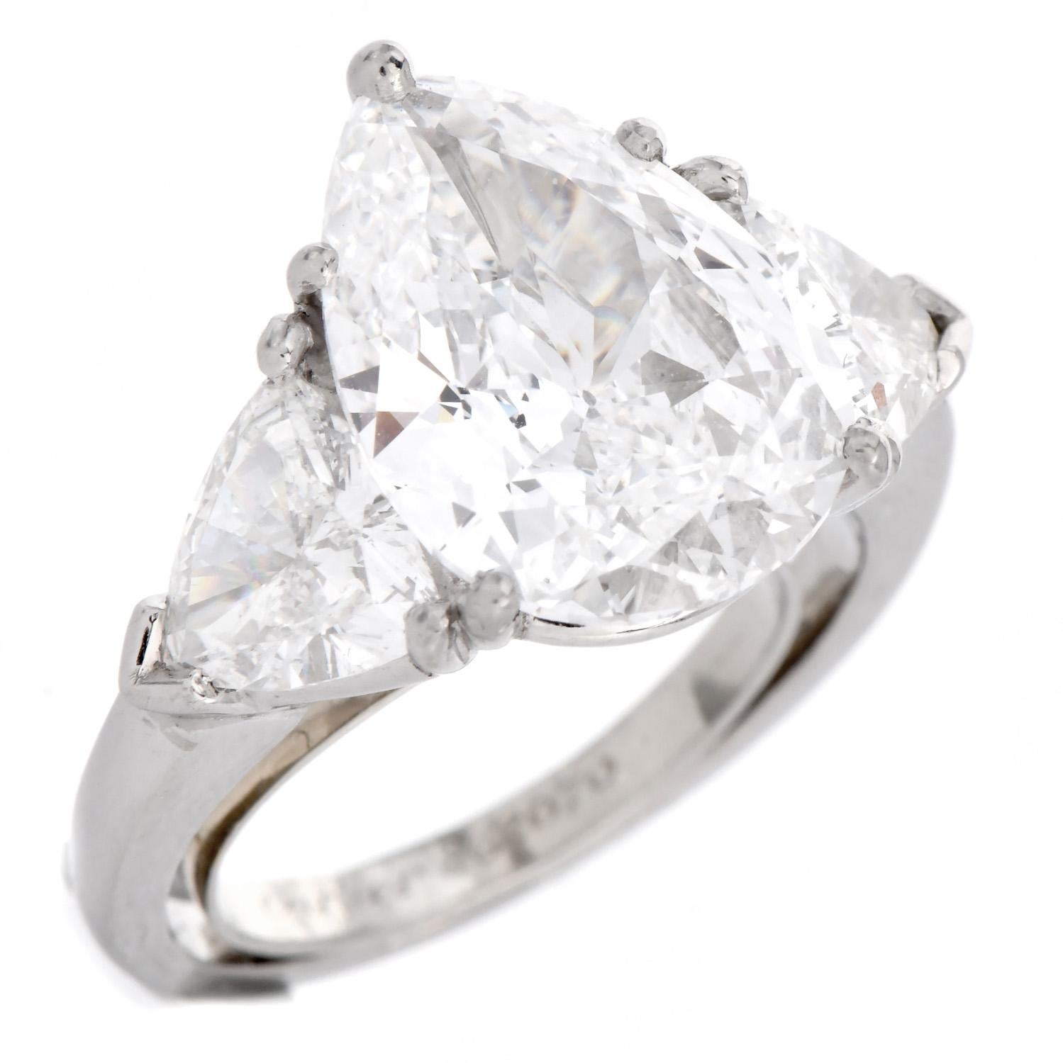 Pear Cut CARTIER 5.45 Carat Pear-Shaped Diamond Platinum Ring For Sale