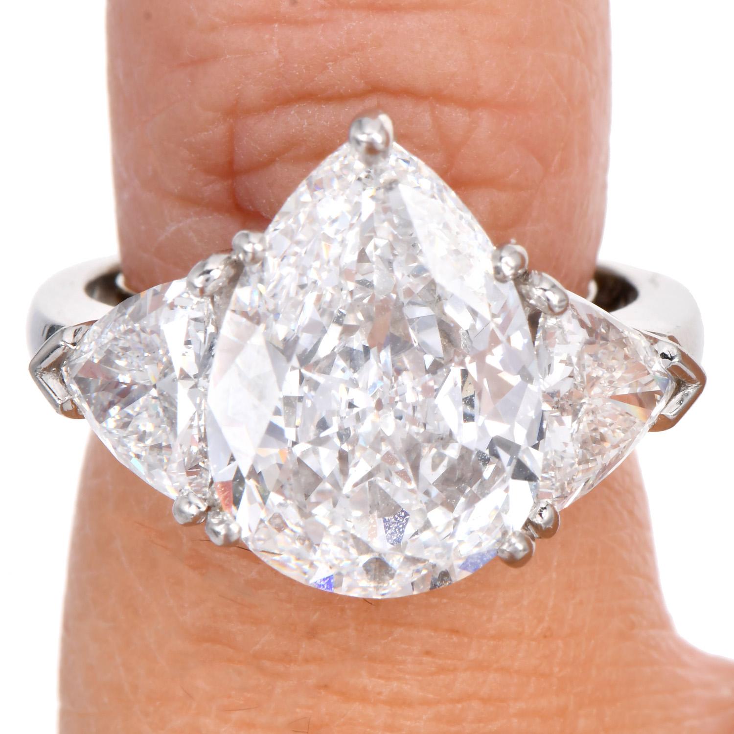Women's CARTIER 5.45 Carat Pear-Shaped Diamond Platinum Ring For Sale