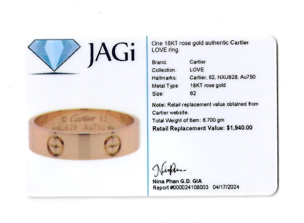 Anello Cartier Love Band da 5,5 mm in oro rosa lucido 18 carati misura 62 in vendita 3