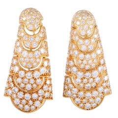 Cartier 5.50 Carat Full Diamond Pave Vintage 18 Karat Yellow Gold Drop Earrings