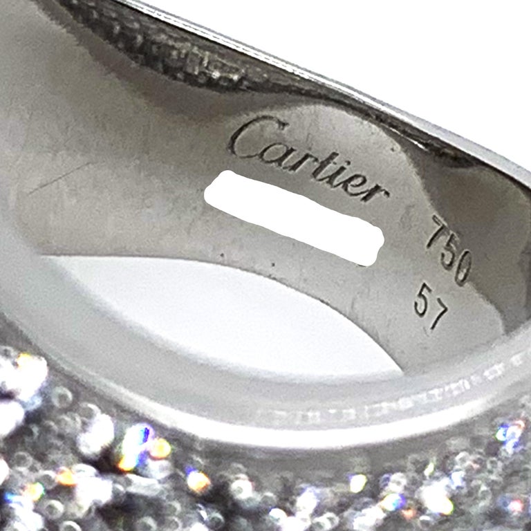 Cartier 5.50 Carat Pave Diamond Wave Ring in 18k White Gold For Sale 1