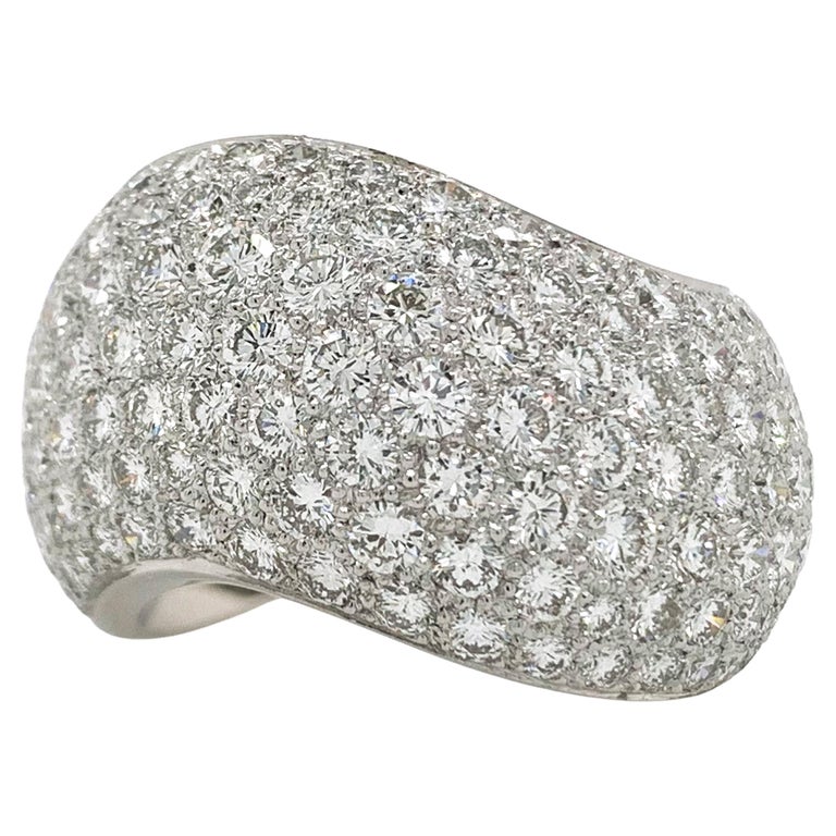 Cartier 5.50 Carat Pave Diamond Wave Ring in 18k White Gold For Sale