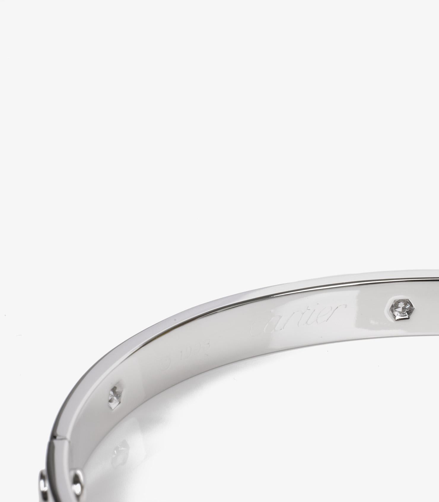 Brilliant Cut Cartier 6 Diamond 18ct White Gold Love Bangle 18cm For Sale