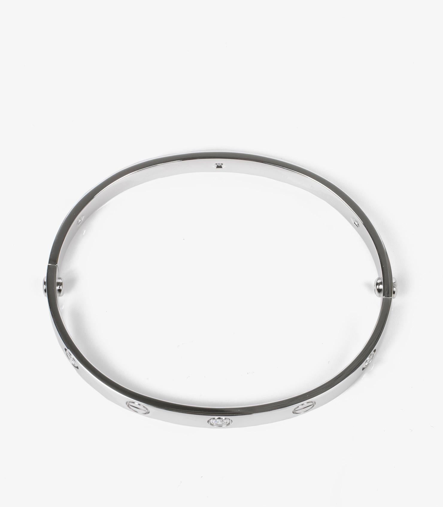 Cartier 6 Diamond 18ct White Gold Love Bangle 18cm In Excellent Condition For Sale In Bishop's Stortford, Hertfordshire