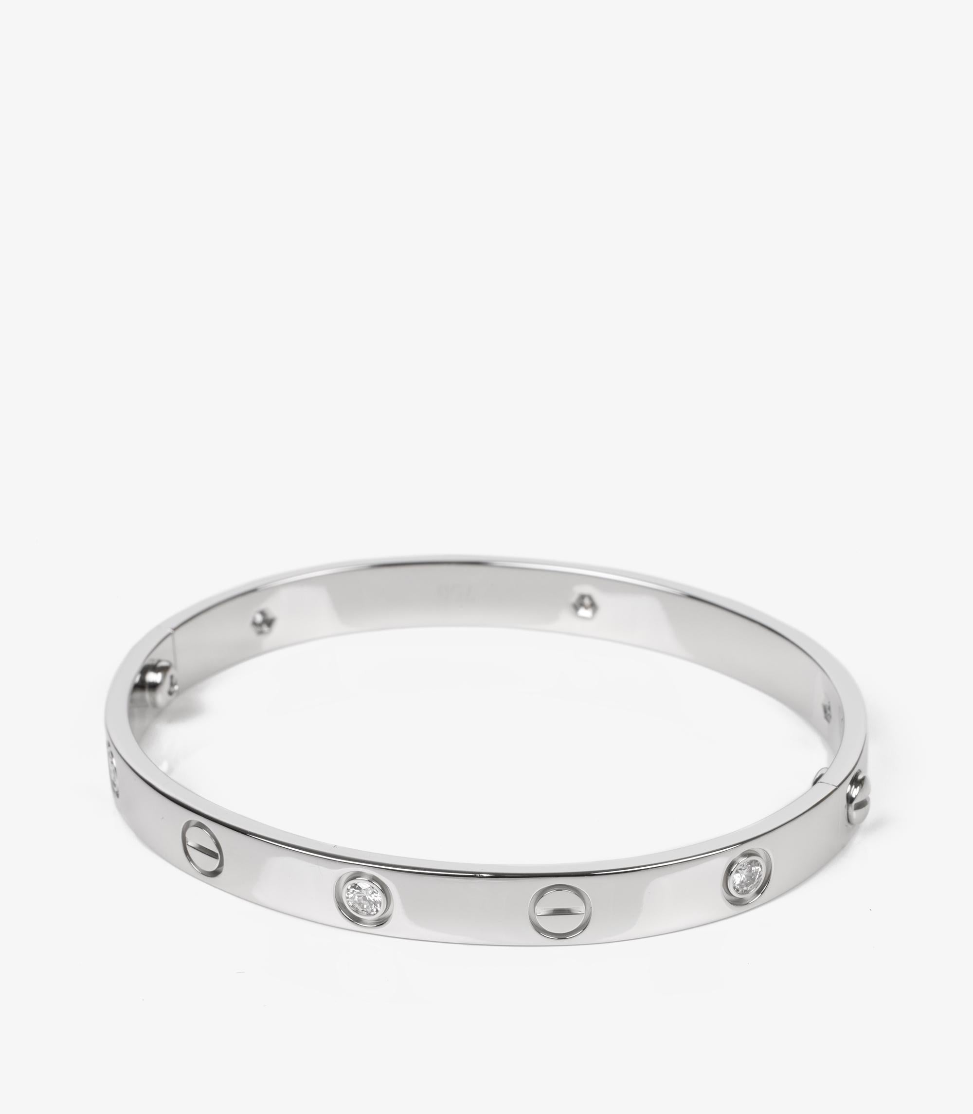 Cartier 6 Diamond 18ct White Gold Love Bangle

Brand- Cartier
Model- 6 Diamond Love Bangle
Product Type- Bracelet
Serial Number- BH****
Accompanied By- Cartier Pouch, Service Papers, Screwdriver
Material(s)- 18ct White Gold
Gemstone-