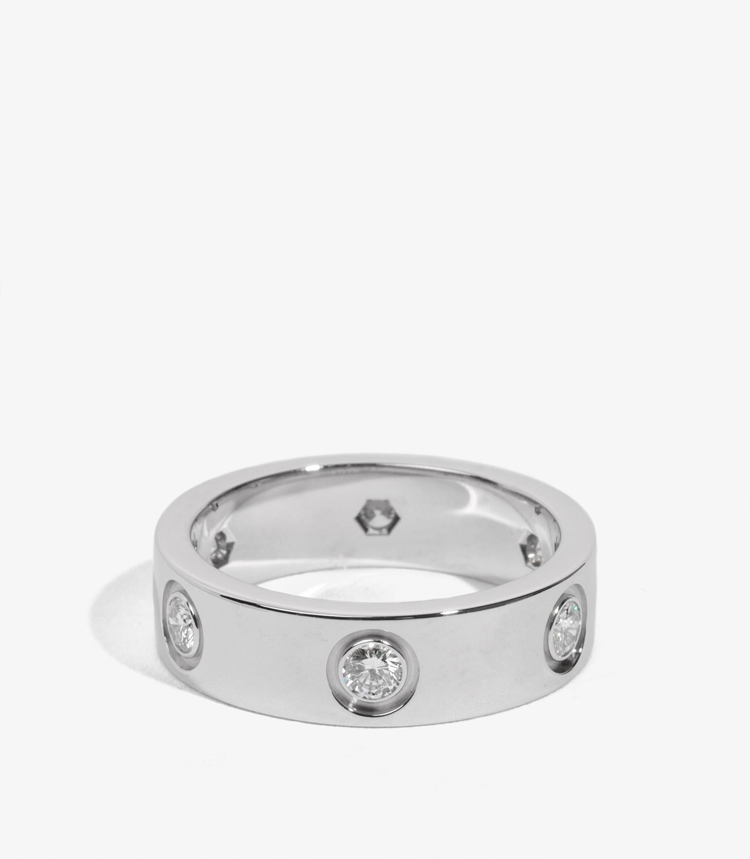 Brilliant Cut Cartier 6 Diamond 18ct White Gold Love Ring For Sale