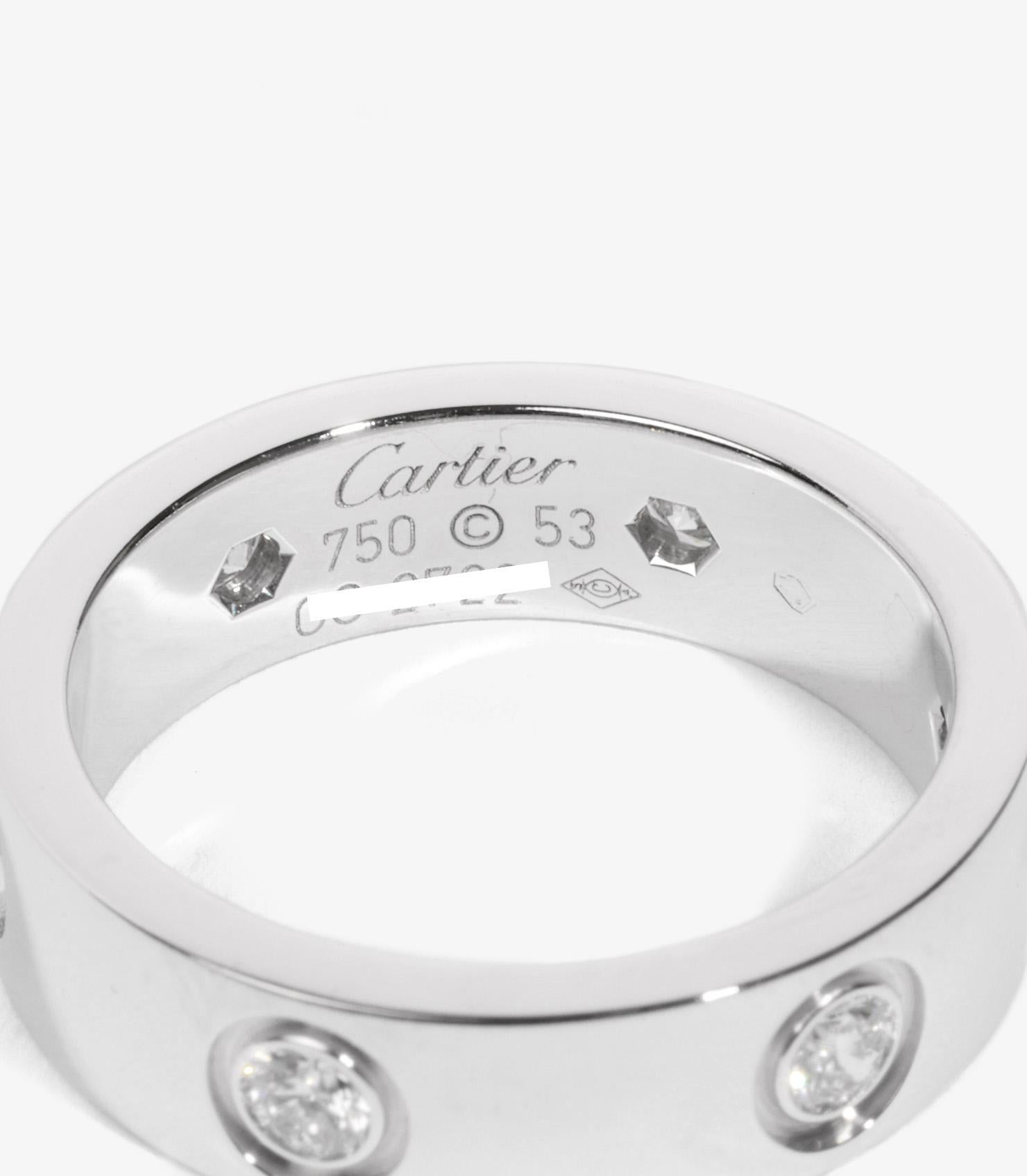 Cartier 6 Diamond 18ct White Gold Love Ring In Excellent Condition For Sale In Bishop's Stortford, Hertfordshire