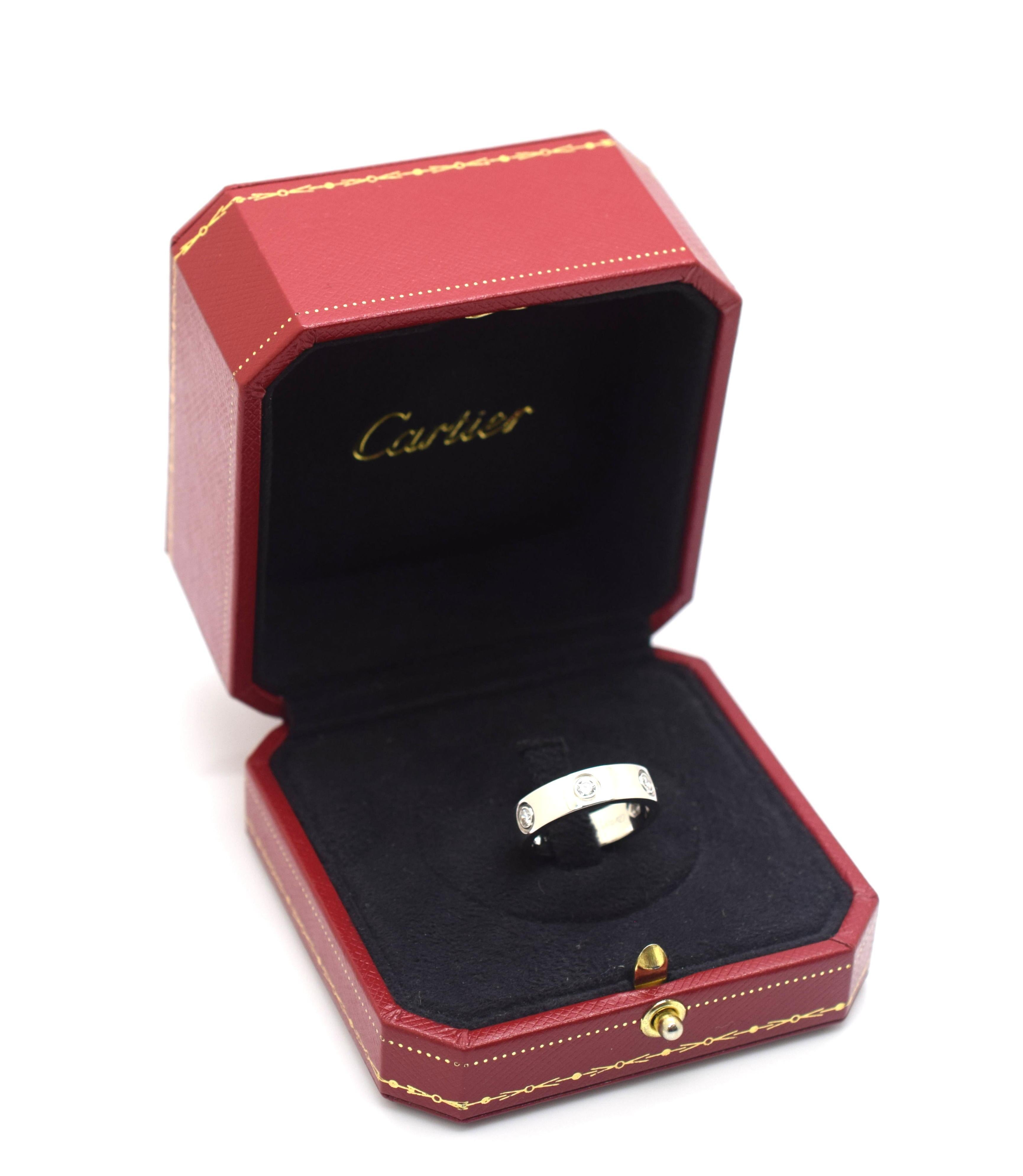 Round Cut Cartier 6 Diamond Love Ring 18 Karat White Gold 0.45 Carat