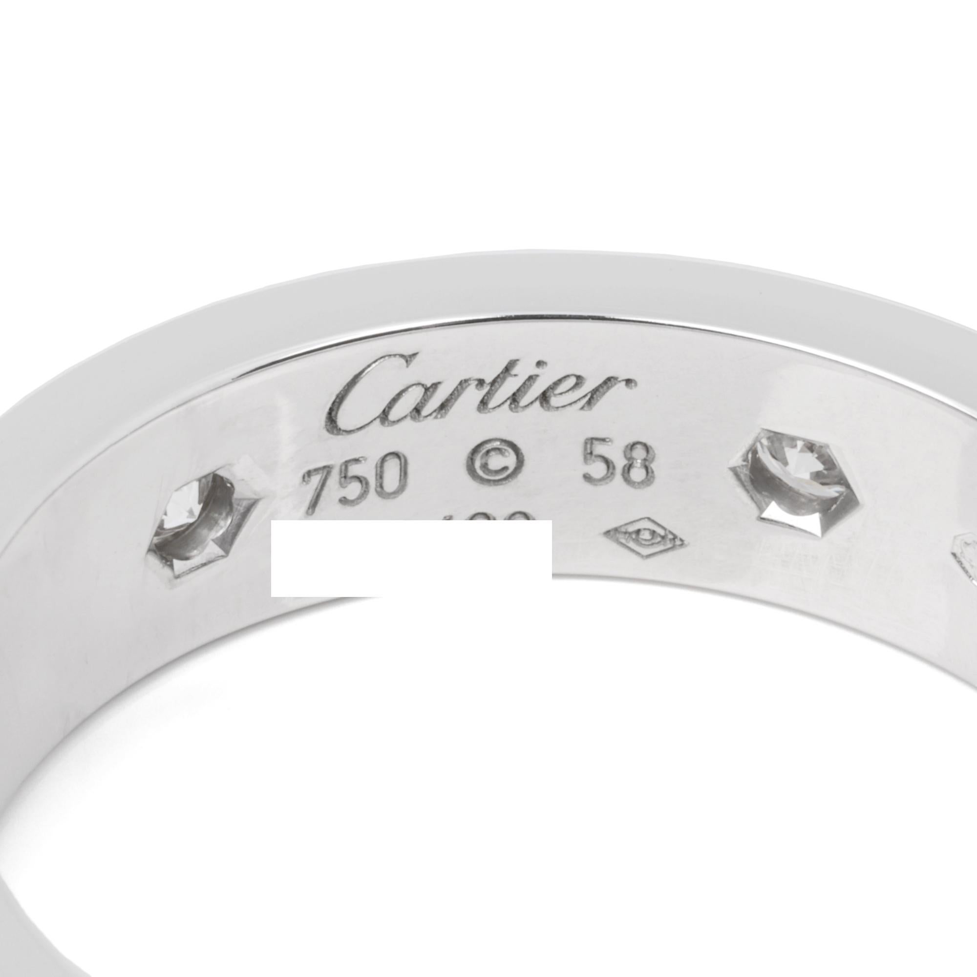 Contemporary Cartier 6 Diamond 18ct White Gold Love Band Ring For Sale