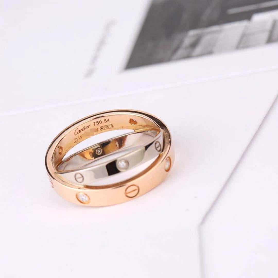 Brilliant Cut Cartier 6 Diamond Rose Gold White Gold Love Ring