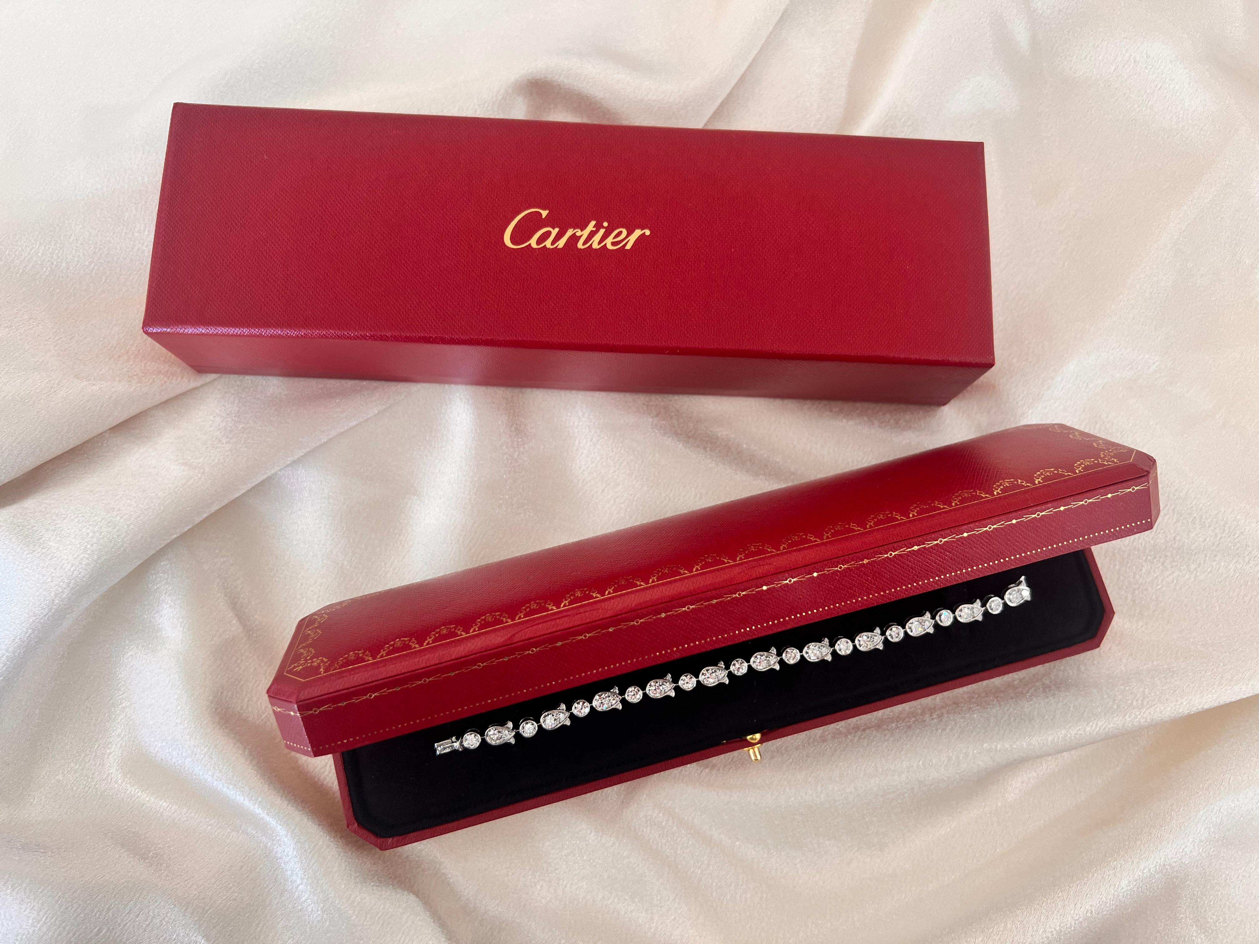 Cartier 6.25ctw VVS Diamond Tulip Tennis Bracelet & Box 950 Platinum 6.75