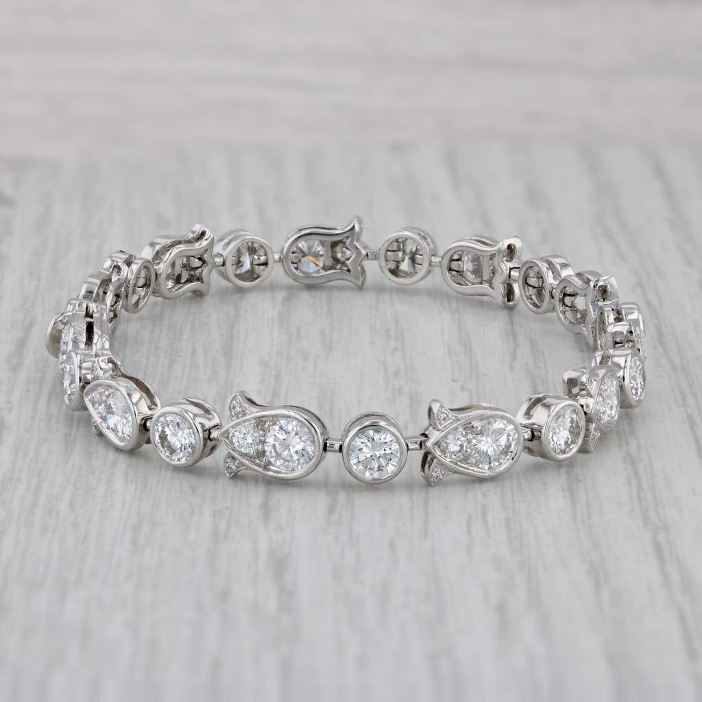Round Cut Cartier 6.25ctw VVS Diamond Tulip Tennis Bracelet & Box 950 Platinum 6.75