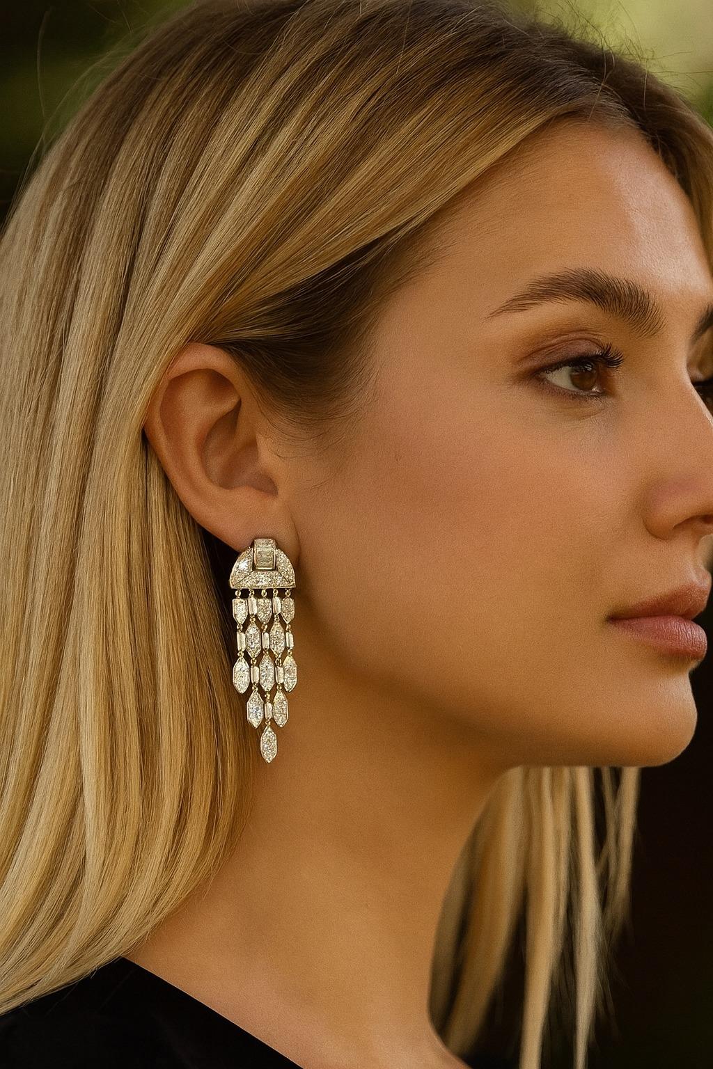Taille ronde Boucles d'oreilles pendantes en or blanc 18 carats et diamants de Cartier 6,50 carats en vente
