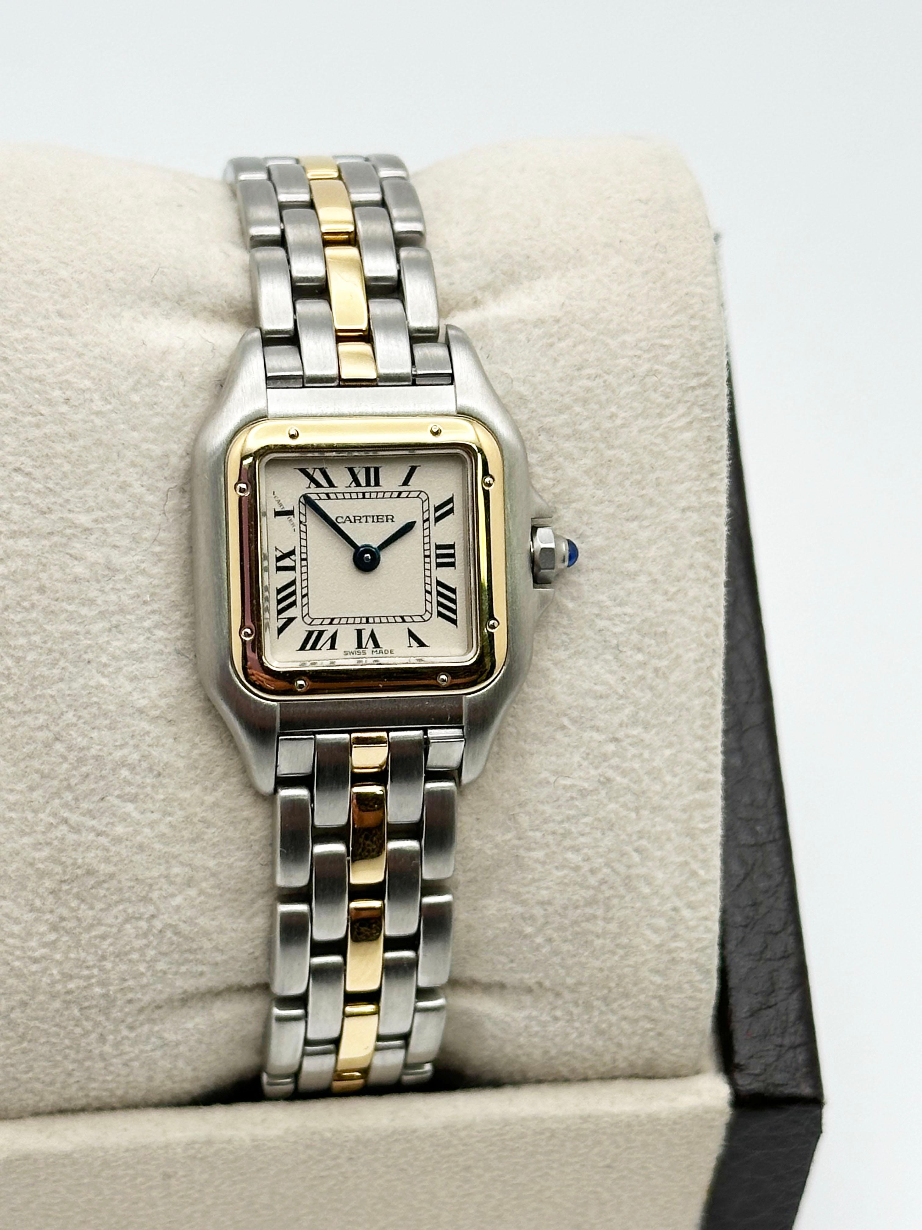 Cartier Panthere Ladies One Row 66921 18K Yellow Gold Stainless Steel Box Paper In Good Condition In San Diego, CA