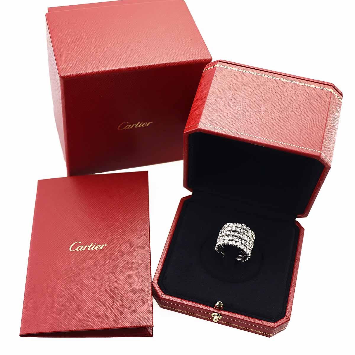 Round Cut Cartier 7.16ct Diamonds Eternity 18Karat White Gold Essential Lines Ring US7 1/2 For Sale