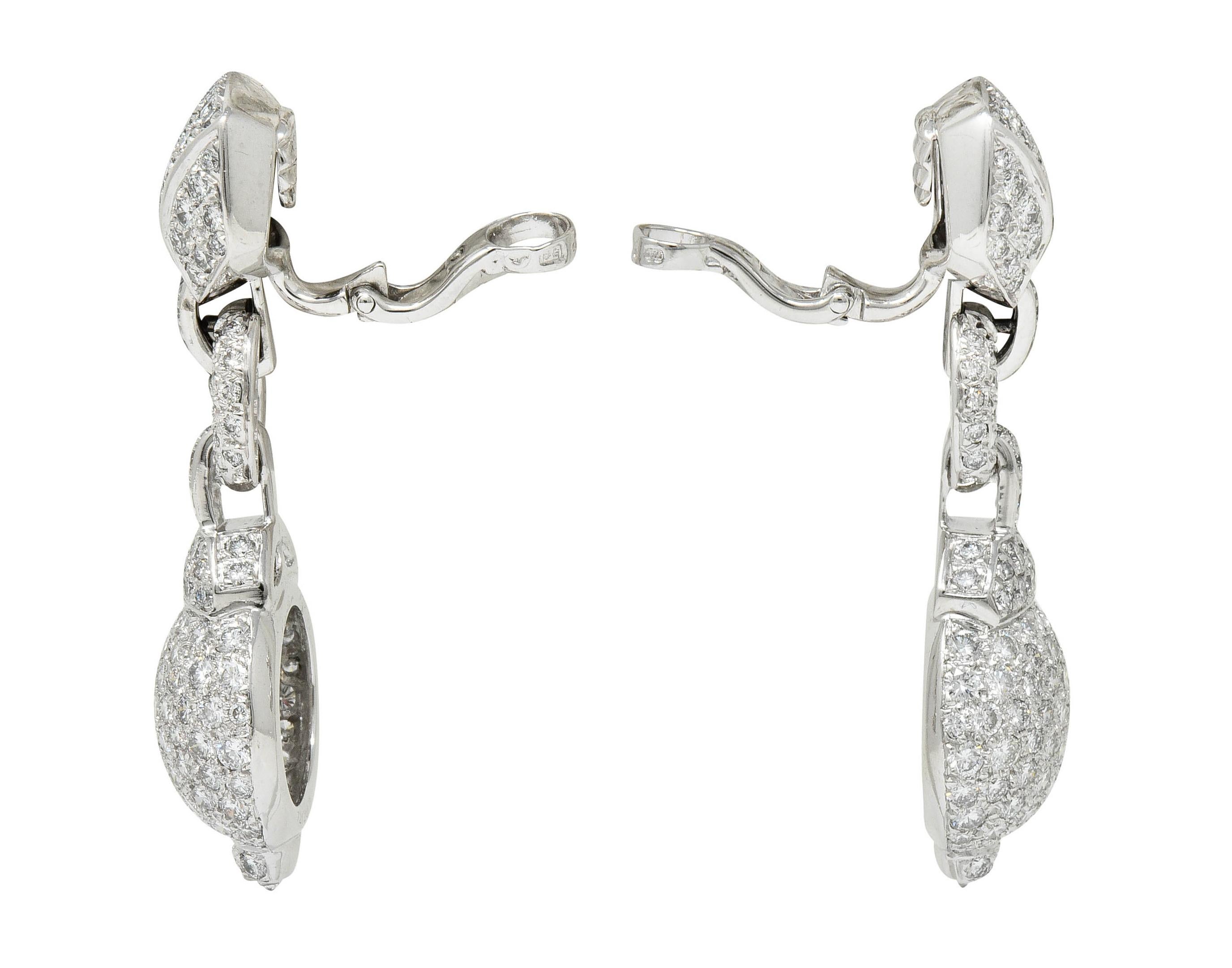 Contemporary Cartier 7.50 Carat Diamond 18 Karat White Gold Vintage Drop Ear-Clip Earrings