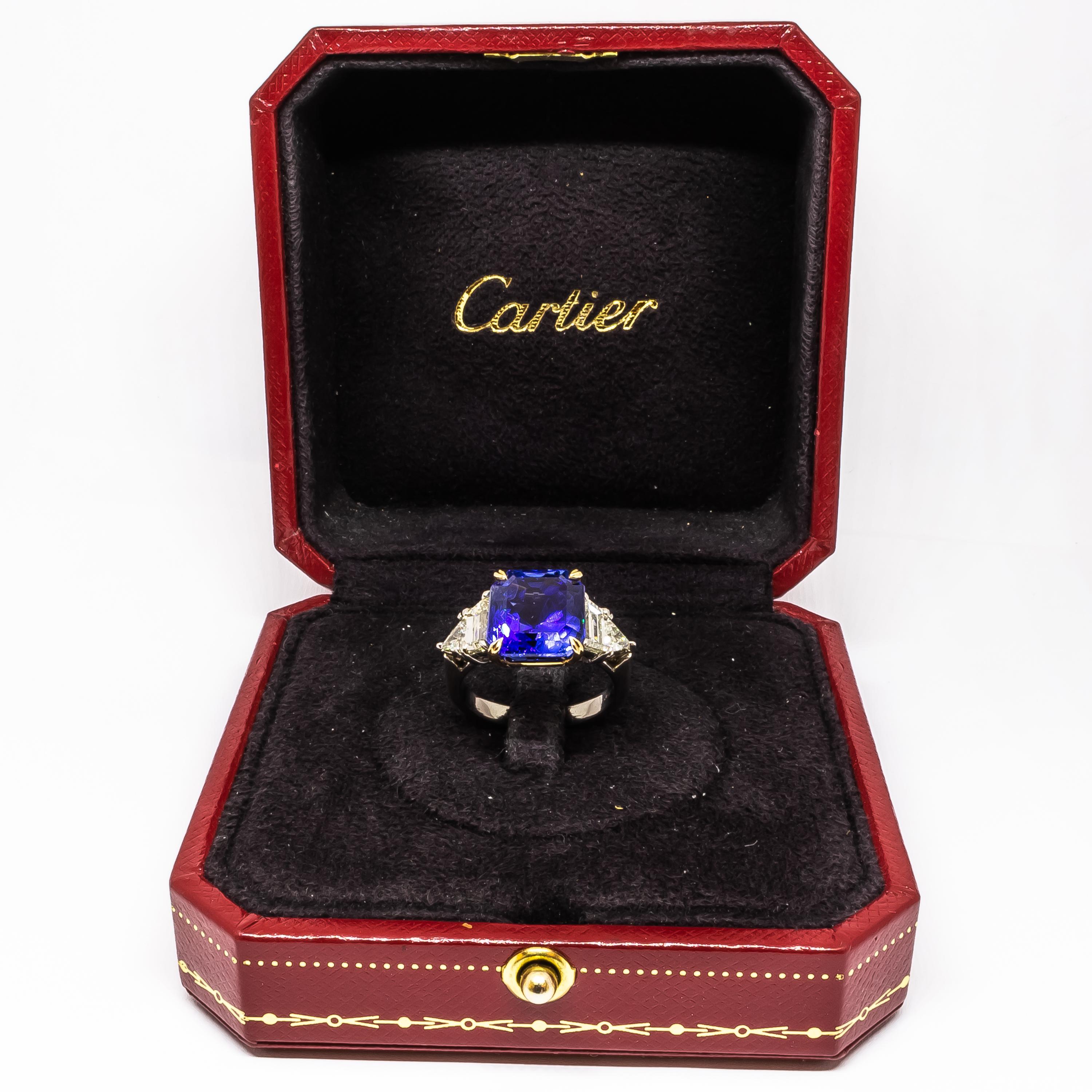 Cartier, bague en or et platine avec saphir de Birmanie certifié GIA de 7,51 carats et diamants en vente 5