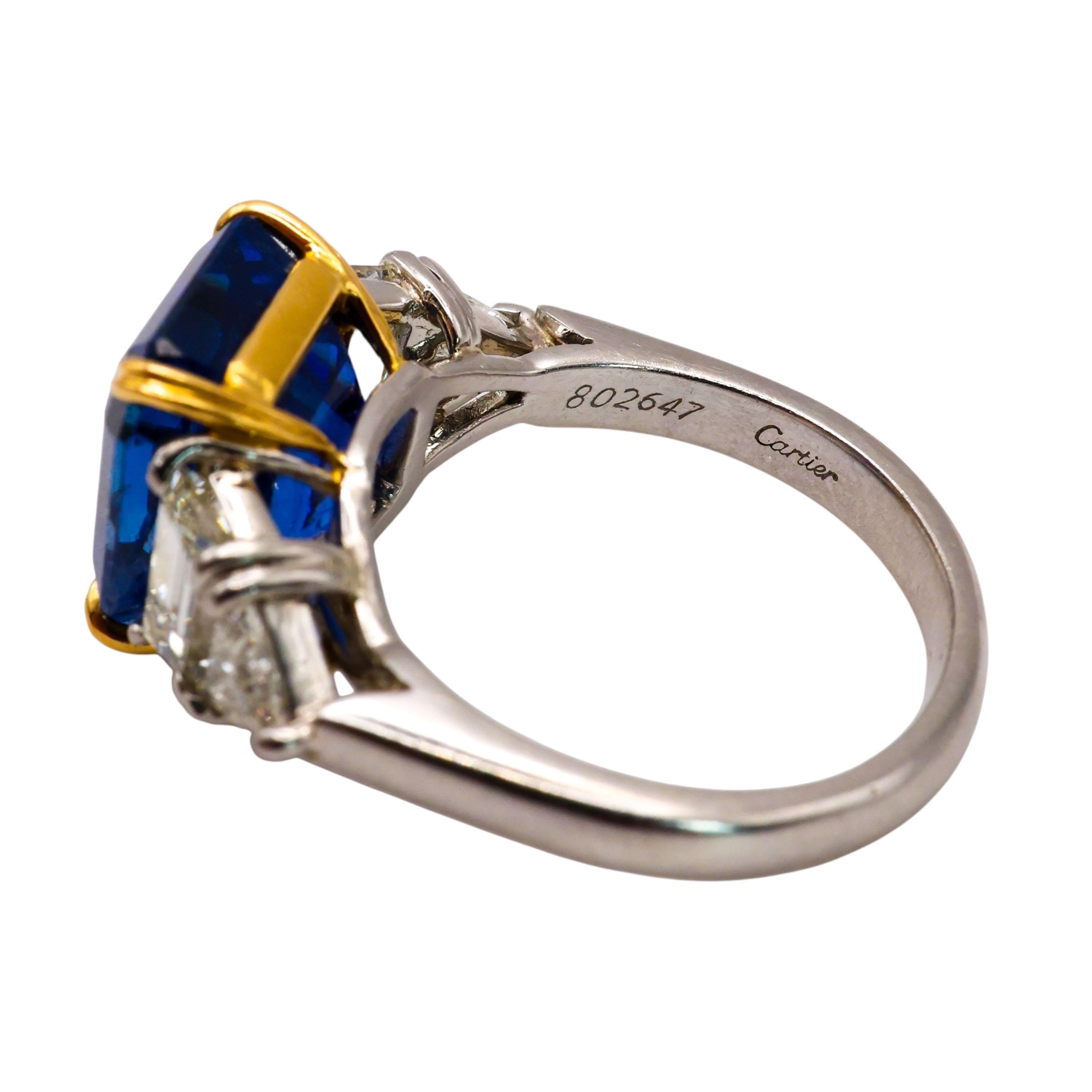 Cartier, bague en or et platine avec saphir de Birmanie certifié GIA de 7,51 carats et diamants en vente 4