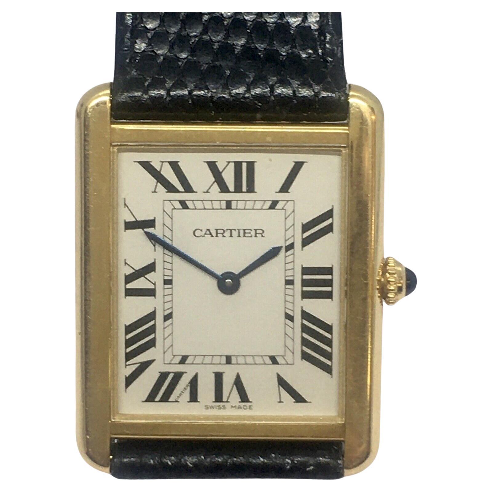 Cartier 765510TX Ref 3167 Tank Solo 18k Yellow Gold Men's Watch French Strap  For Sale