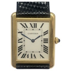 Antique Cartier 765510TX Ref 3167 Tank Solo 18k Yellow Gold Men's Watch French Strap 