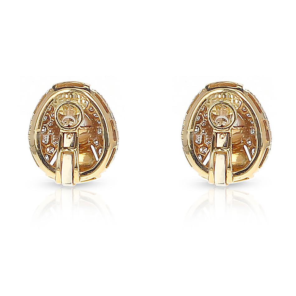 Women's or Men's Cartier Pearl and Diamond Oval-Shape Earrings, 18 Karat Yellow Gold For Sale