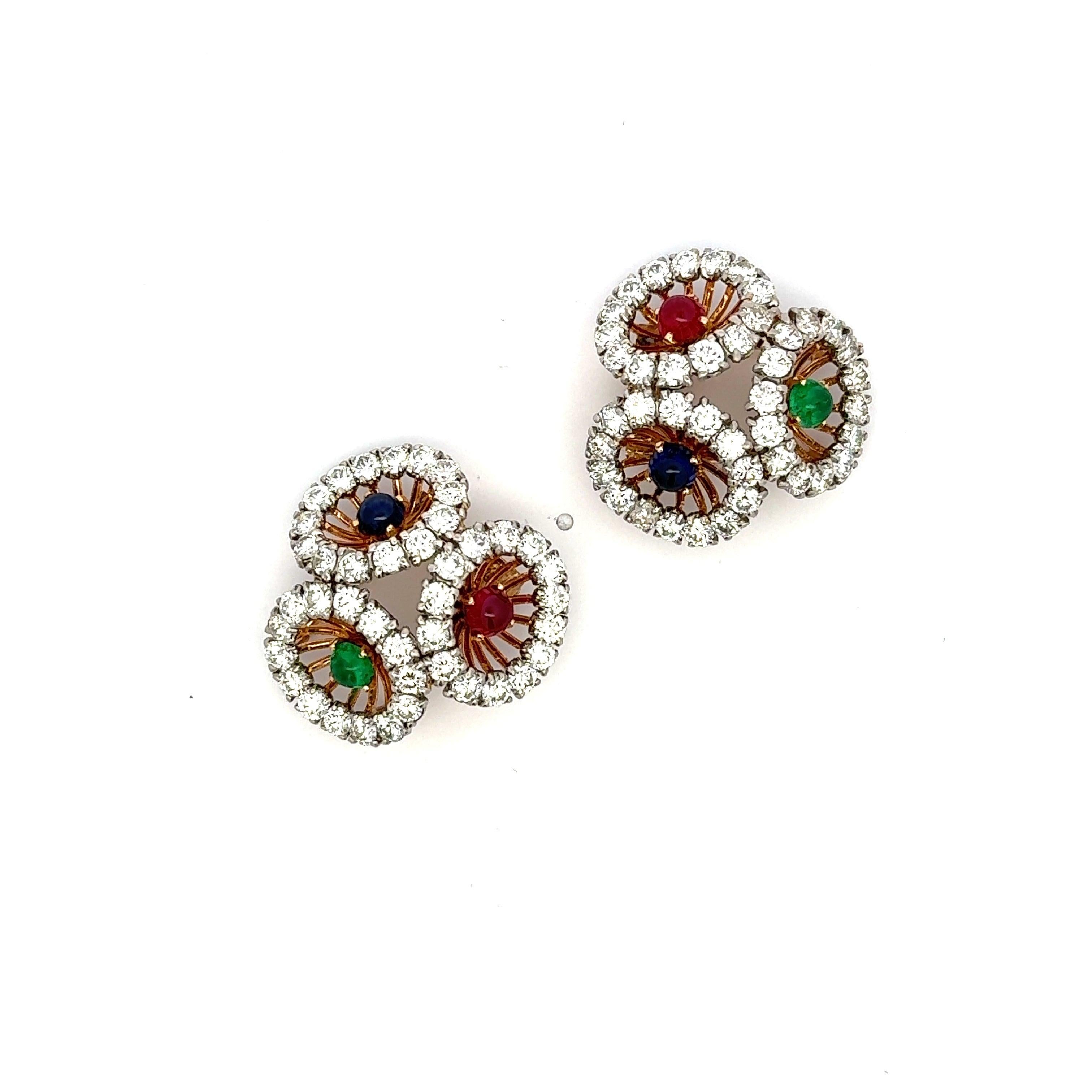 Cartier 9.00 Carat Diamond 0.90 Carat Gemstones 18K Two Tone Gold Brooch Earring For Sale 1