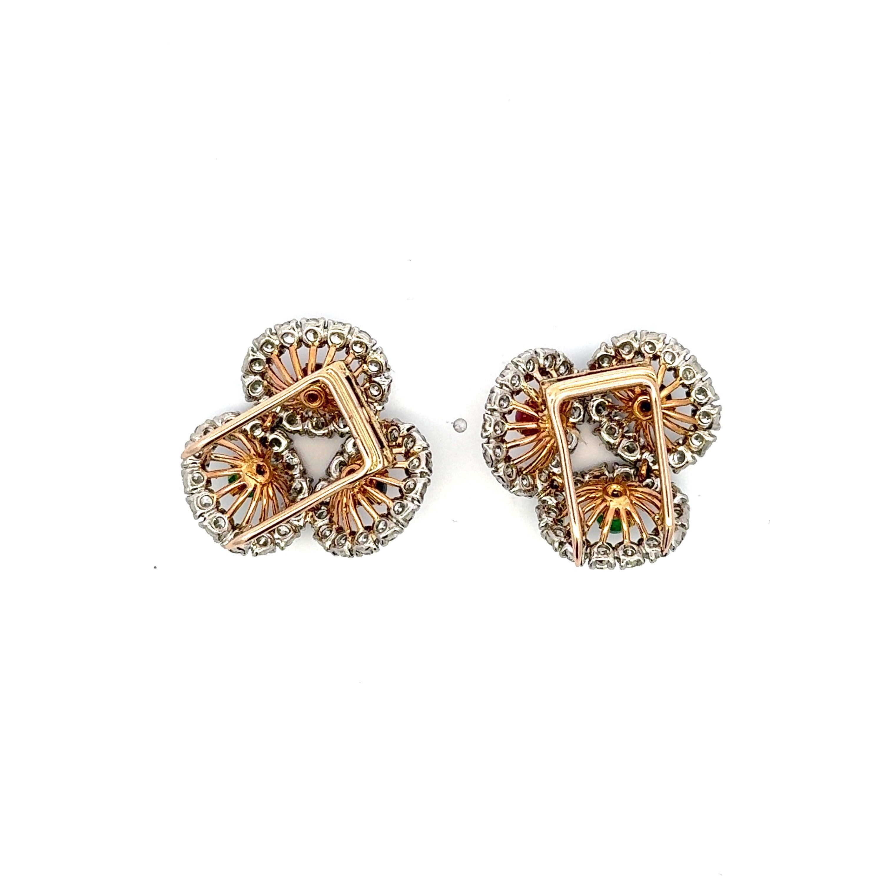 Cartier 9.00 Carat Diamond 0.90 Carat Gemstones 18K Two Tone Gold Brooch Earring For Sale 2