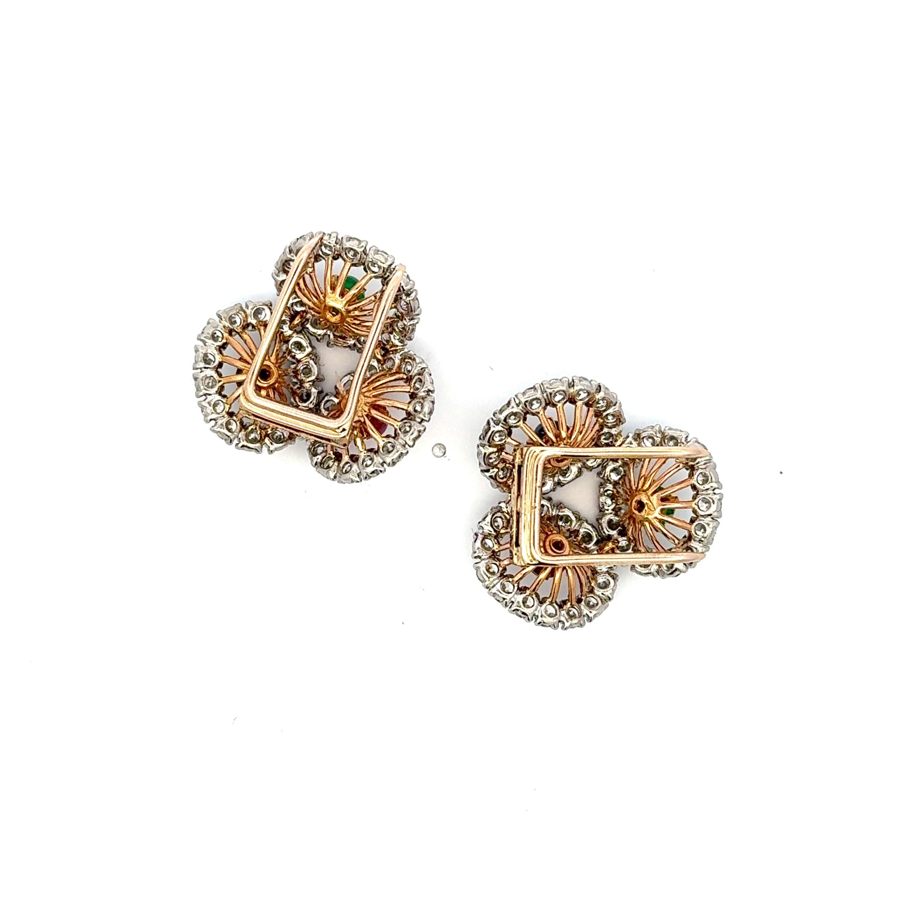 Cartier 9.00 Carat Diamond 0.90 Carat Gemstones 18K Two Tone Gold Brooch Earring For Sale 3