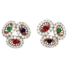 Cartier 9.00 Carat Diamond 0.90 Carat Gemstones 18K Two Tone Gold Brooch Earring