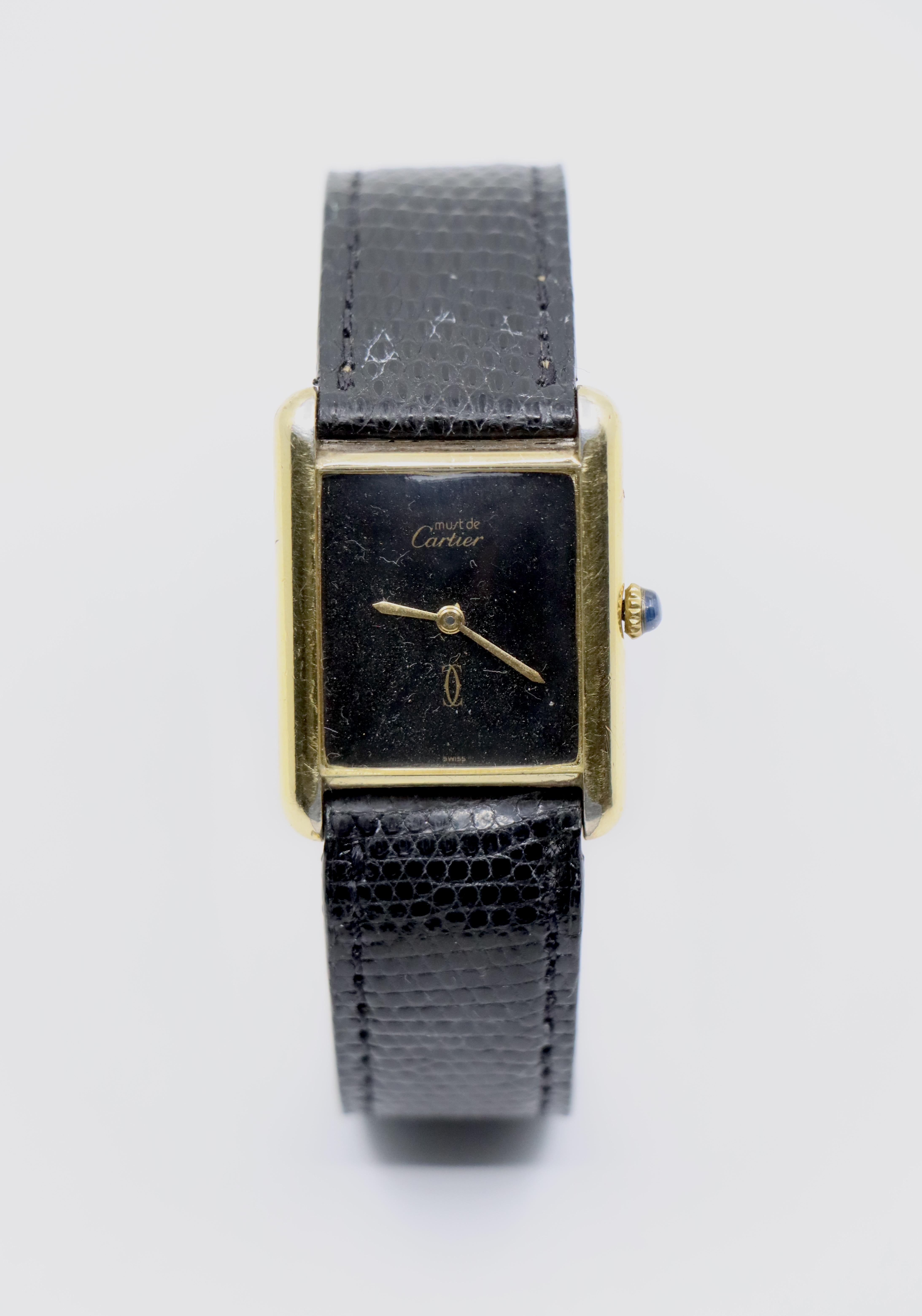 Cartier 925 Silver Gold Plated Quartz Watch In Good Condition In Flushing, NY