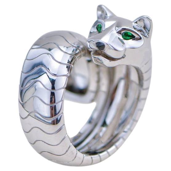 Anillo Cartier A Lakarda Panthère Oro Blanco 18K Tsavorita Ónice Talla 51