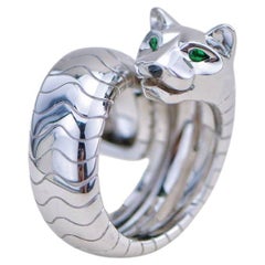 Cartier A Lakarda Panthère 18K Weißgold Tsavorit Onyx Ring Größe 51