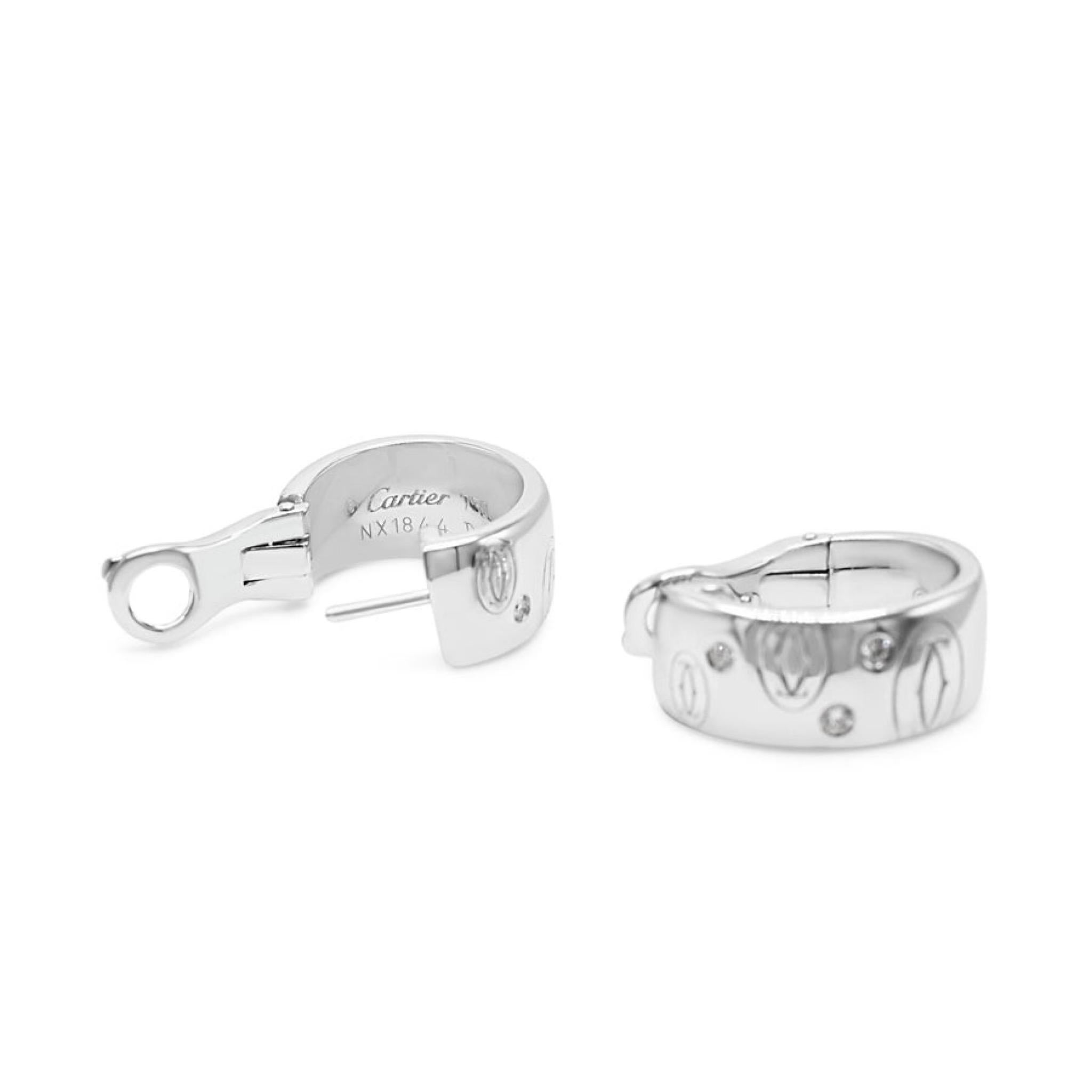 Brilliant Cut Cartier a pair of “Love” diamond hoop earrings - 18K White Gold For Sale