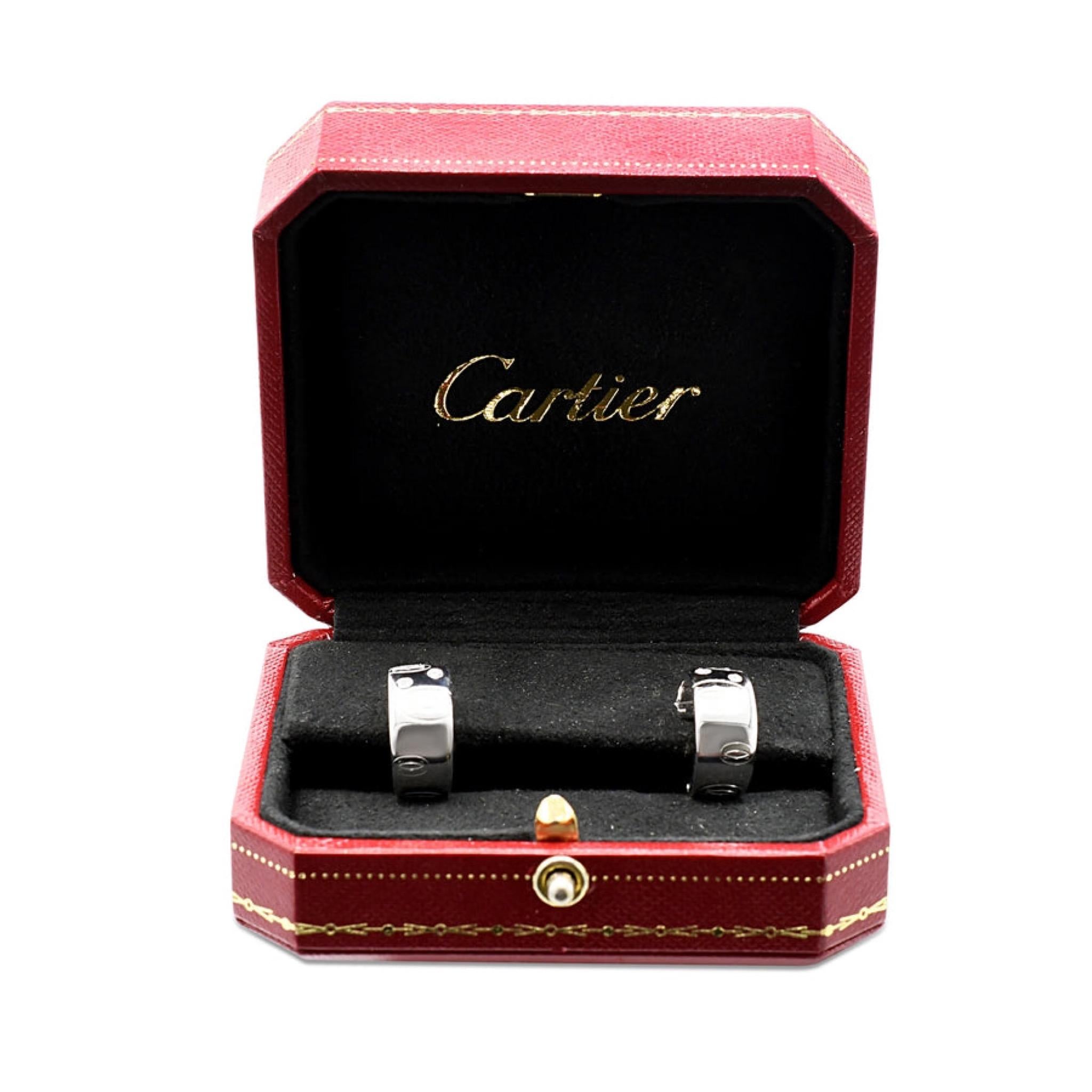 Cartier a pair of “Love” diamond hoop earrings - 18K White Gold In Excellent Condition For Sale In Rugby, England