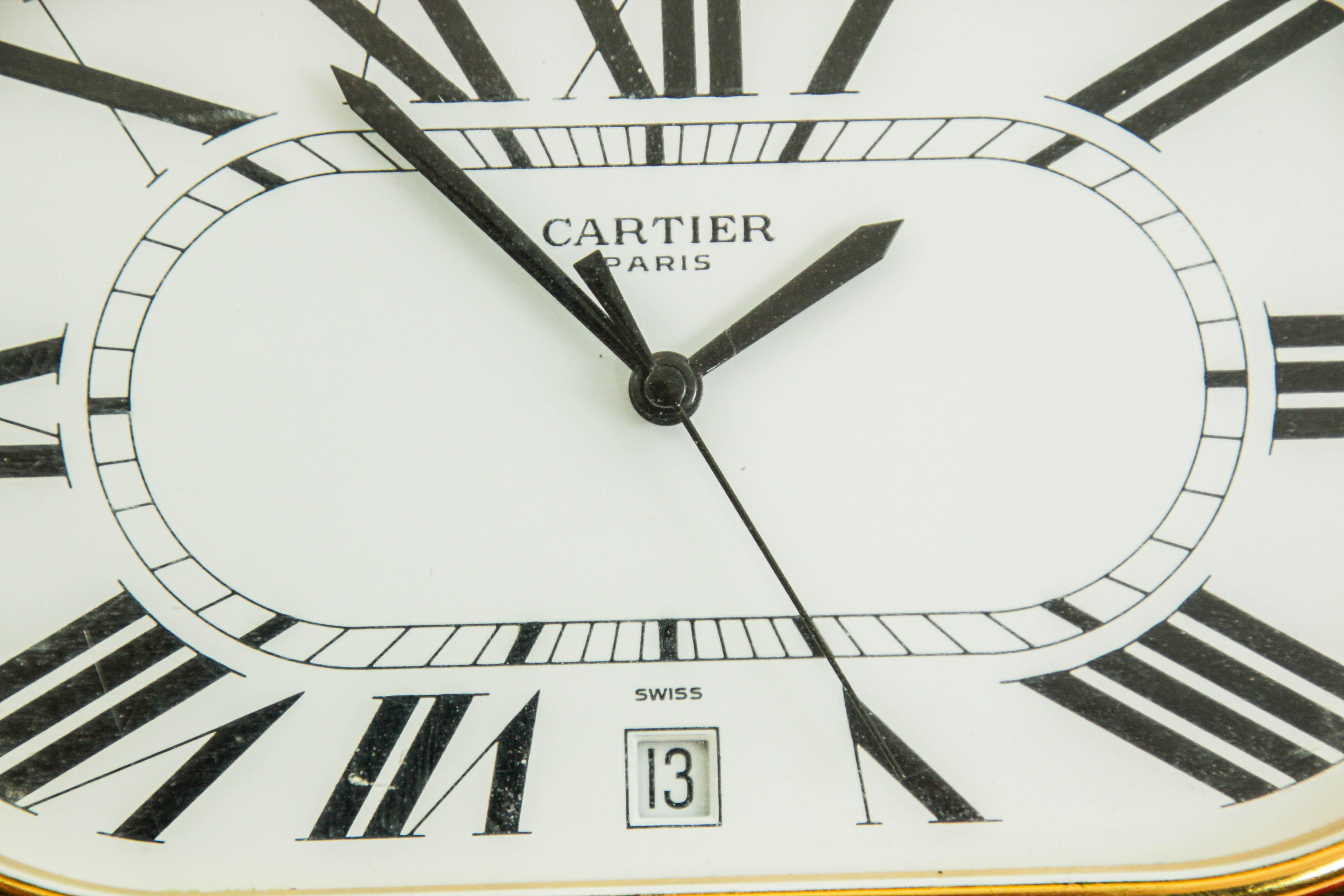 Cartier Accordion Clock with Date and White Roman Numeral Dial Circa 1980 For Sale 10