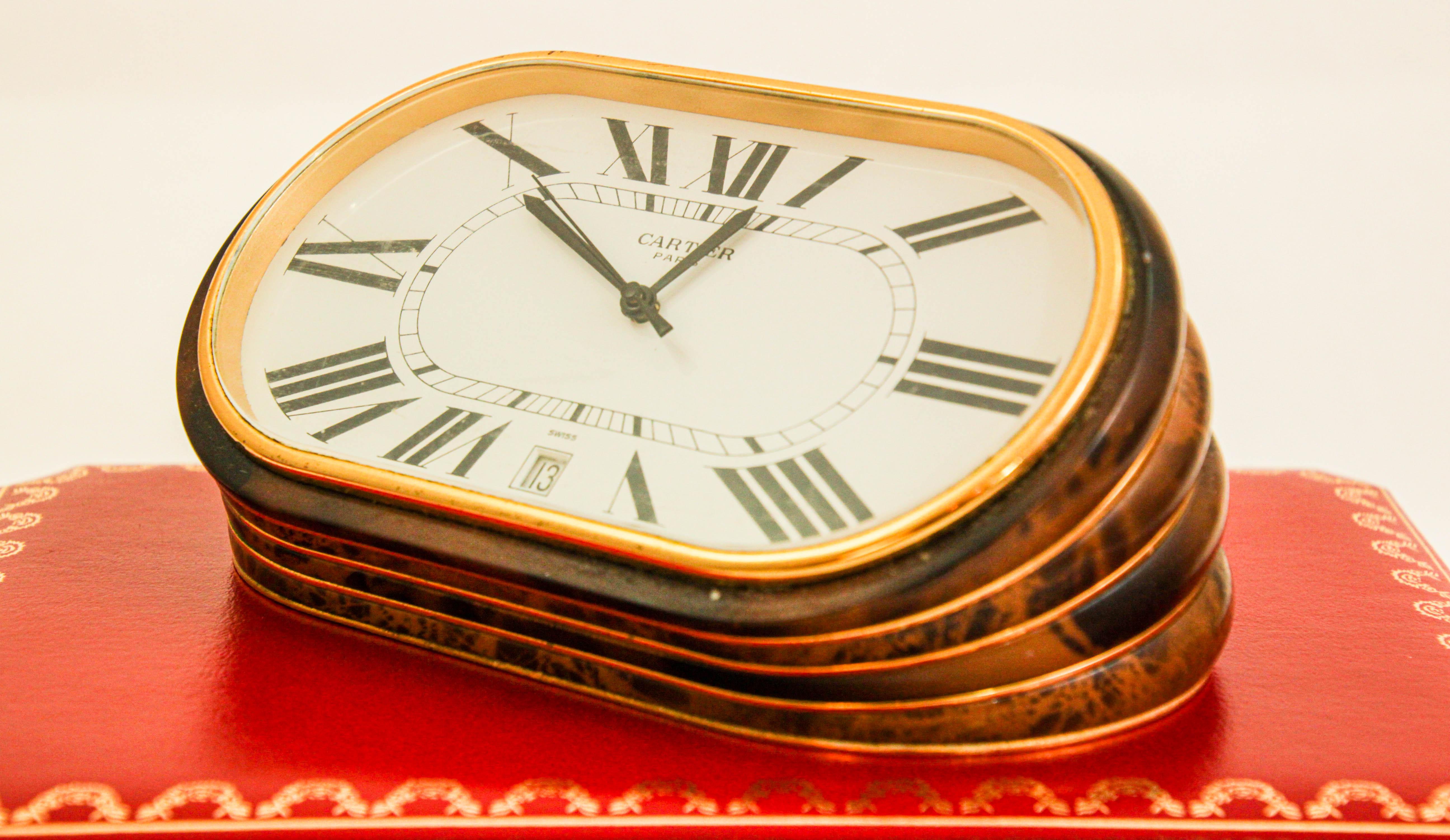 Cartier Accordion Clock with Date and White Roman Numeral Dial Circa 1980 For Sale 2