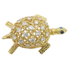 Vintage Cartier Turtle Brooch Pendant 18k Gold Diamond Sapphire Pin