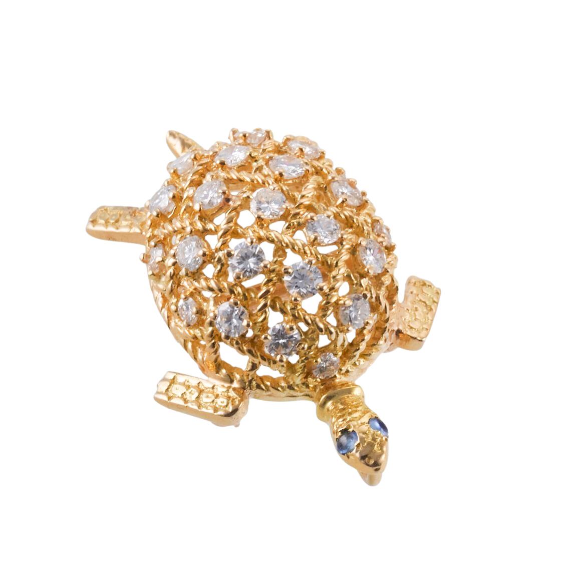 Cartier Adorable Diamond Sapphire Gold Turtle Brooch  For Sale 2