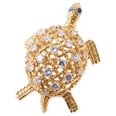 Cartier Adorable Diamond Sapphire Gold Turtle Brooch