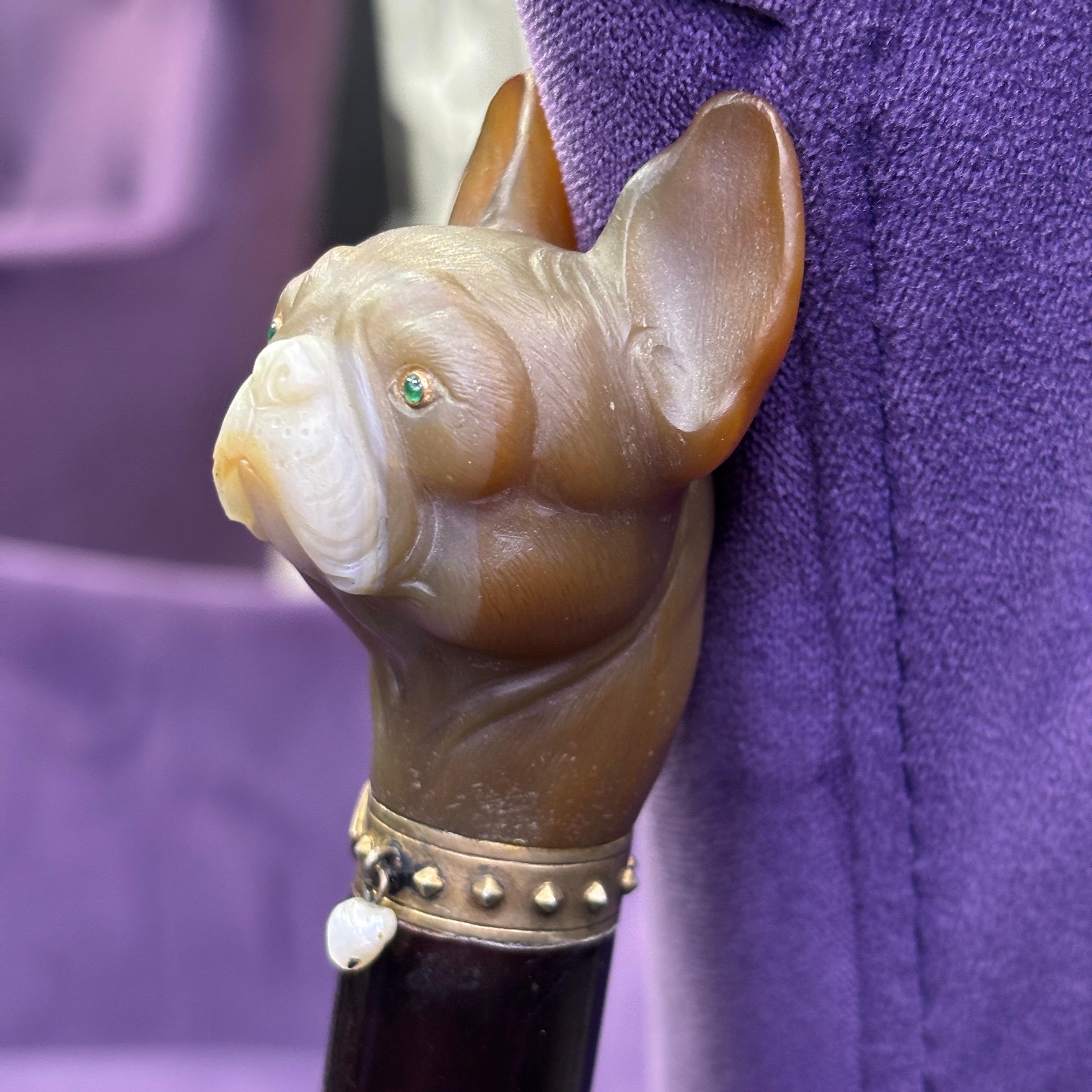 Canne de bouledogue en agate et perle de Cartier en vente 5